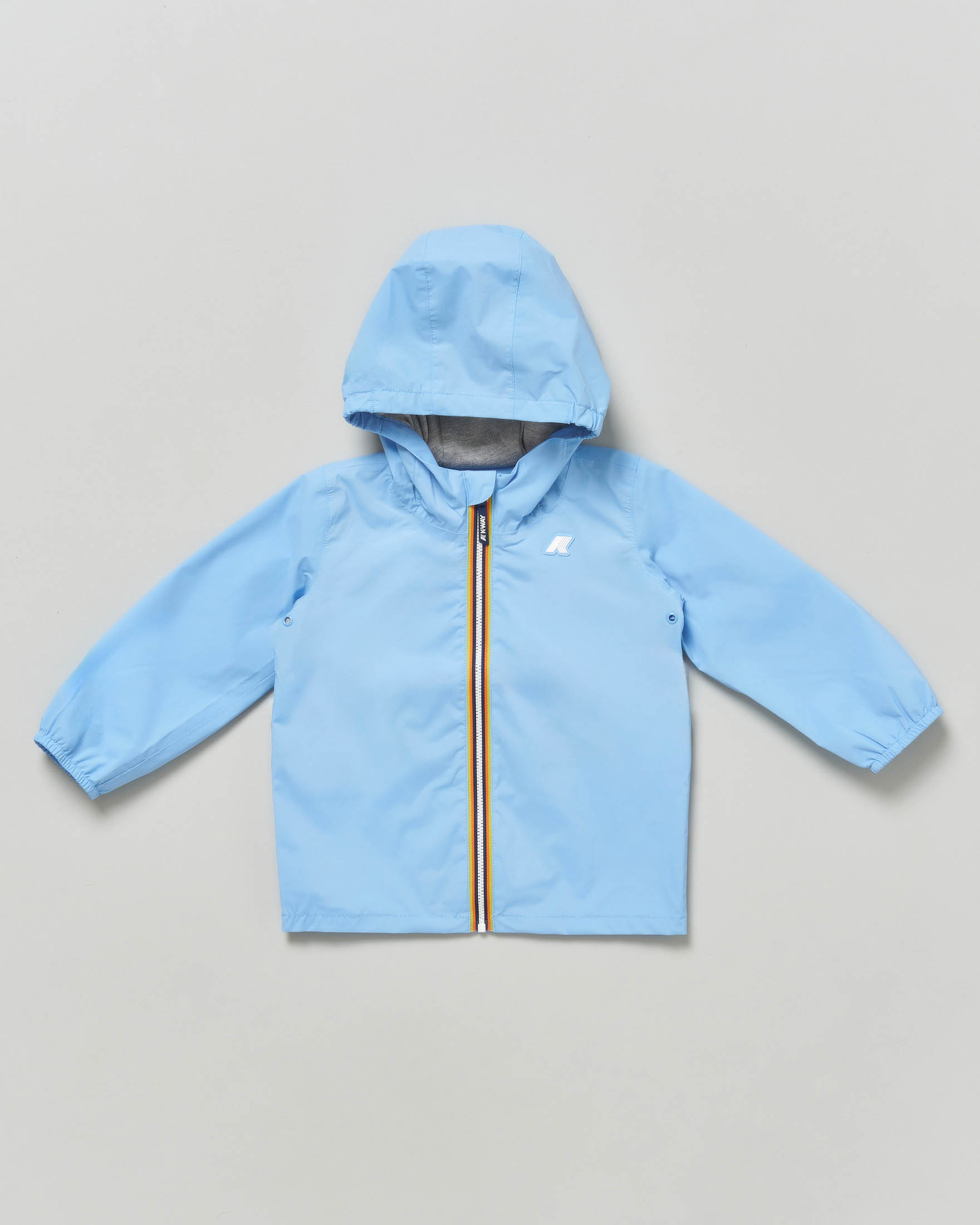 Giubbino K-way in nylon pervinca con cappuccio fisso