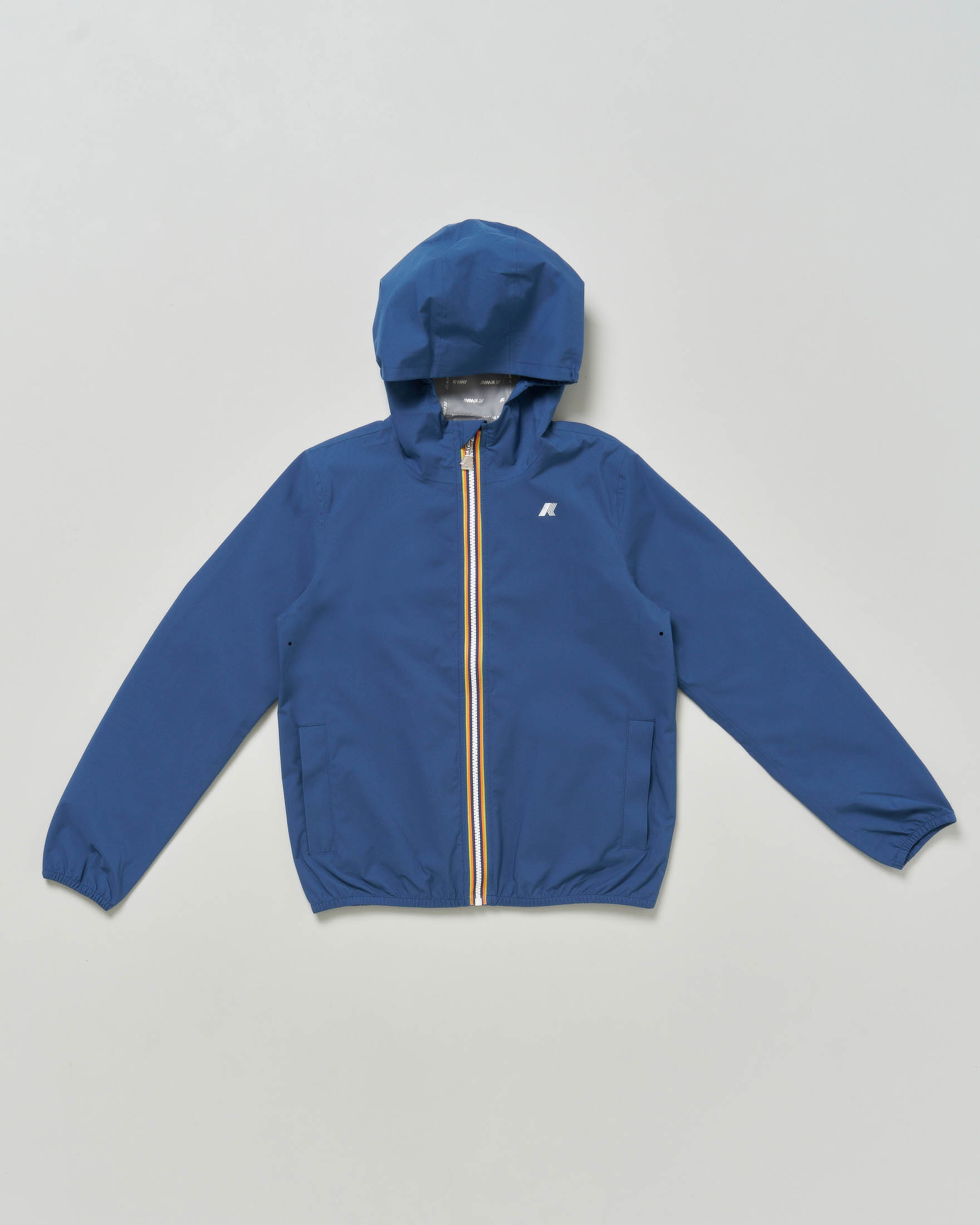 Giubbino K-way in nylon blu con cappuccio fisso