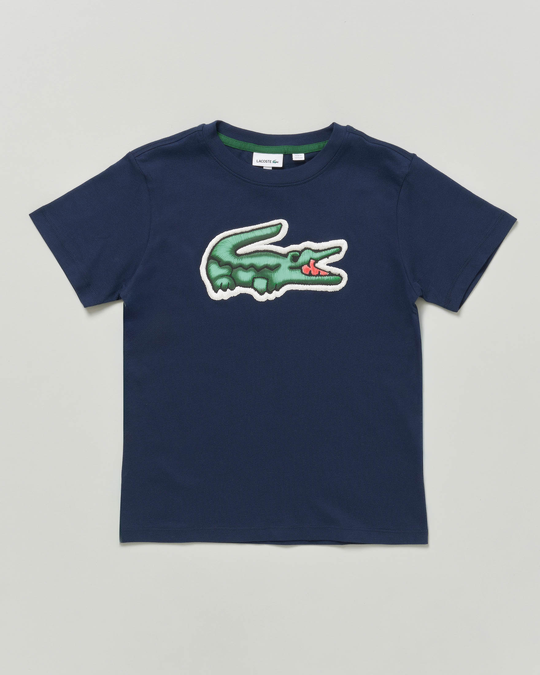 T-shirt Lacoste blu in puro cotone con maxi logo coccodrillo