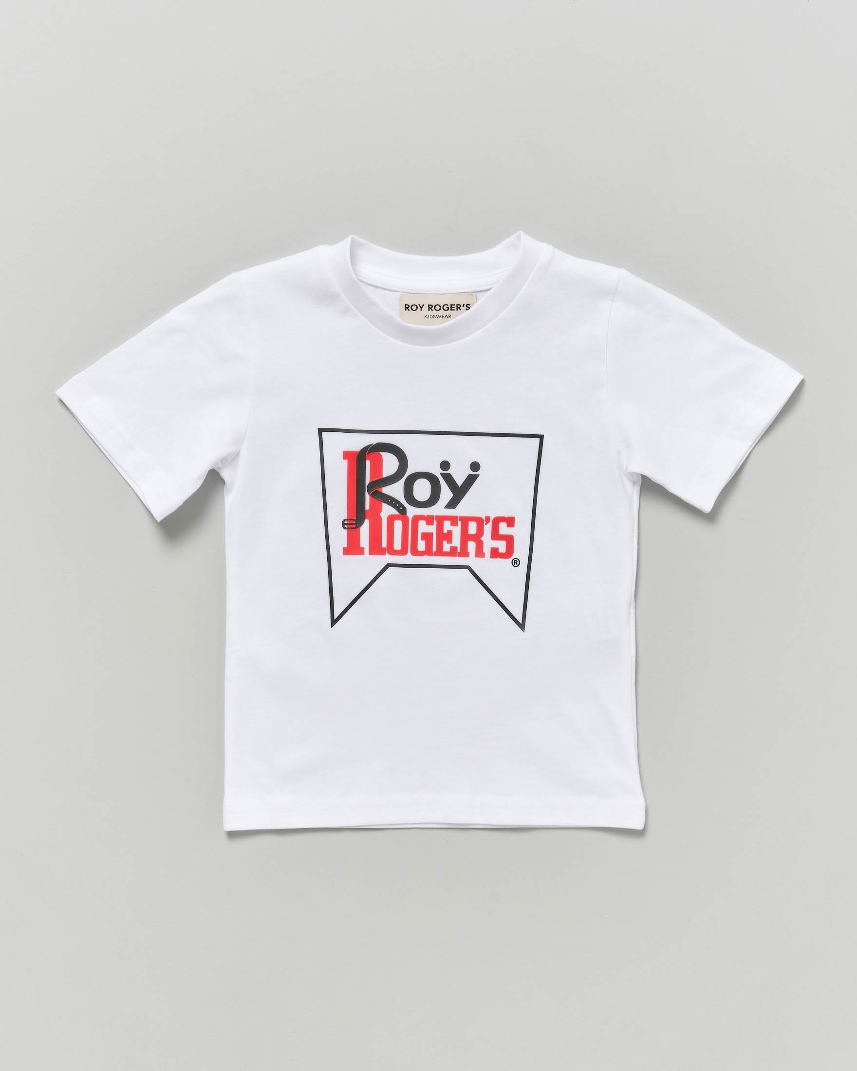 T-shirt Roy Roger's bianca mezza manica in puro cotone con bandiera logo icon