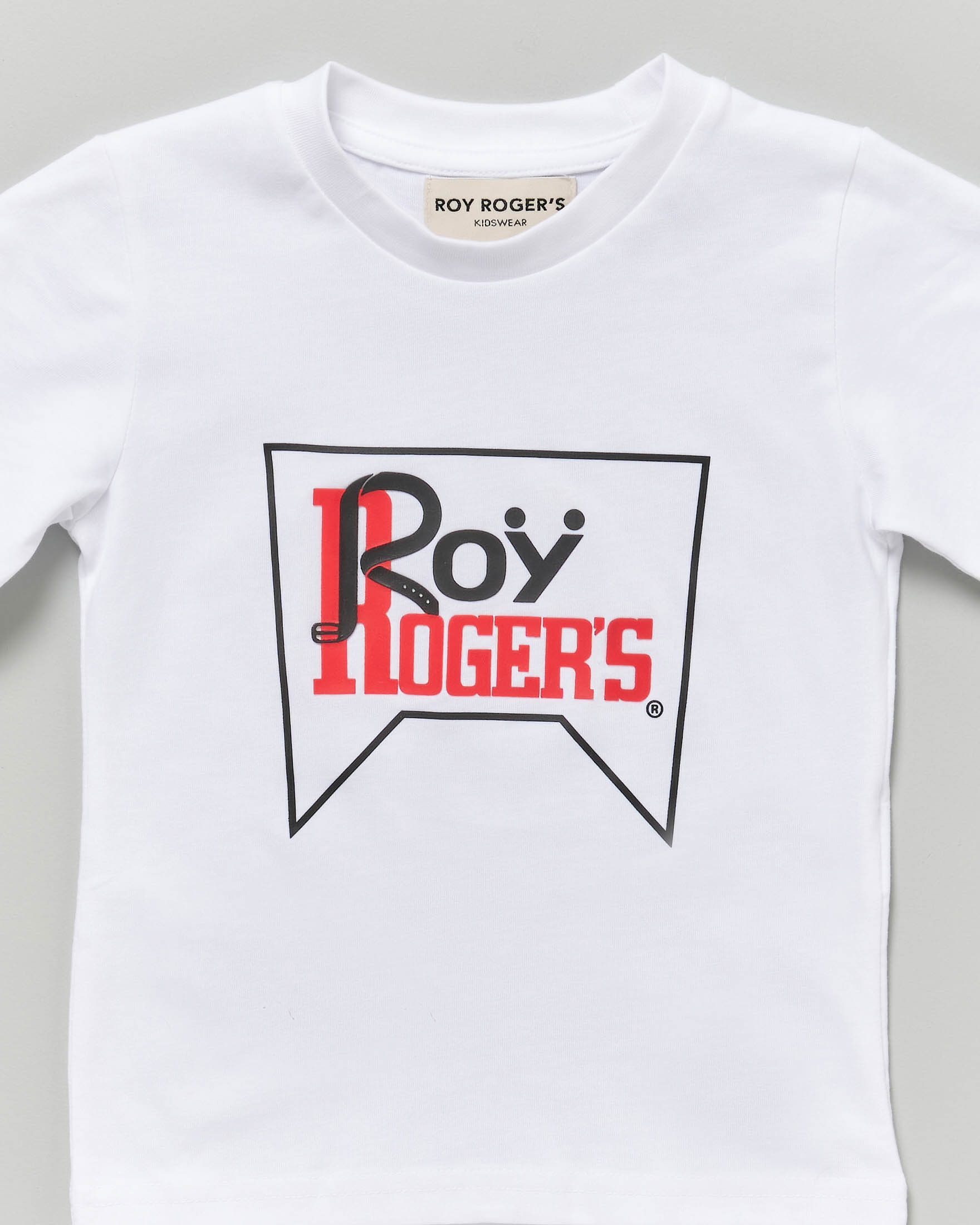 T-shirt Roy Roger's bianca mezza manica in puro cotone con bandiera logo icon image