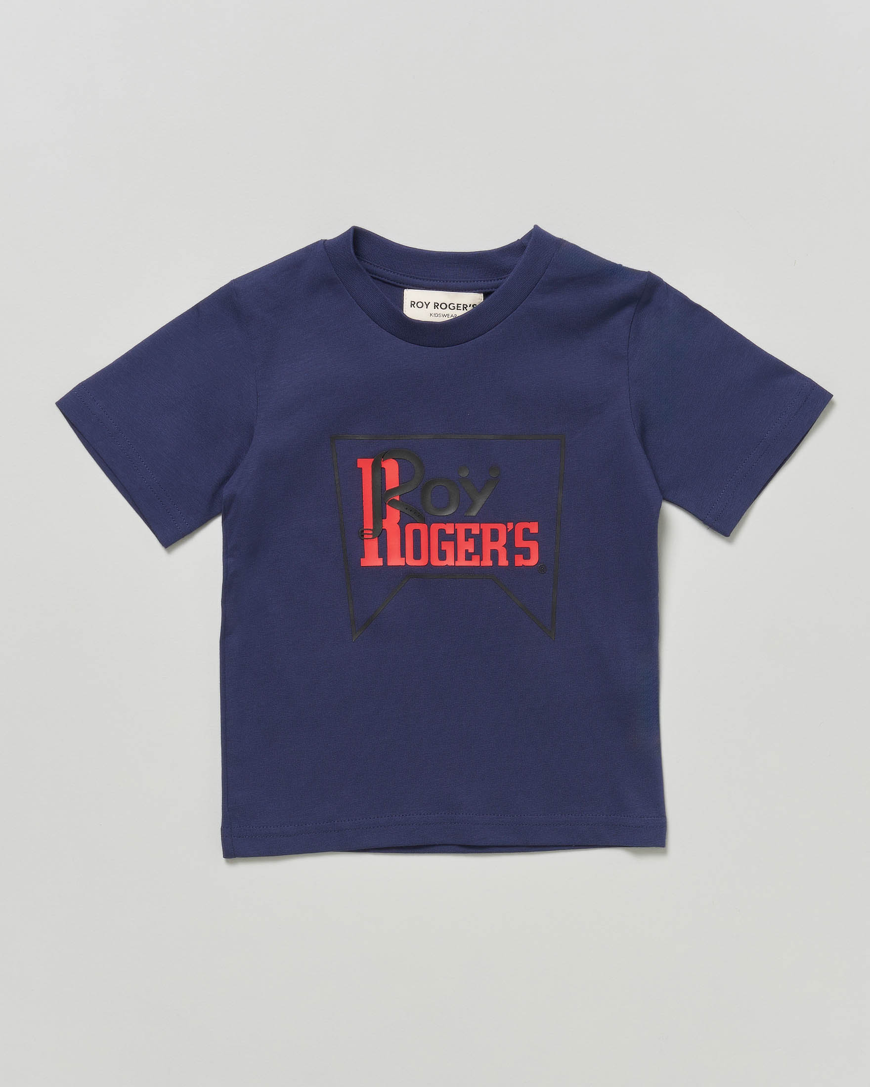 T-shirt Roy Roger's blu mezza manica in puro cotone con bandiera logo icon