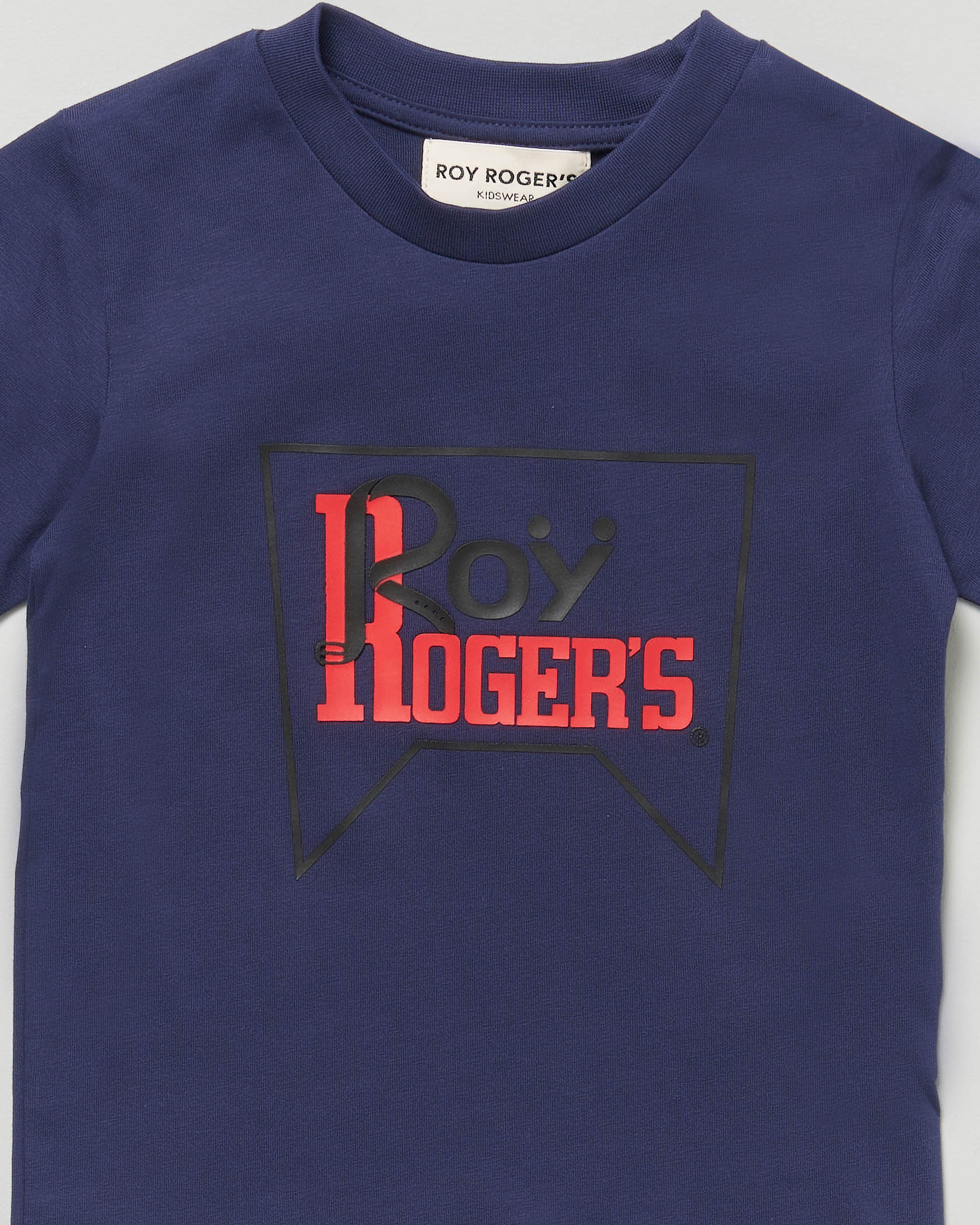 T-shirt Roy Roger's blu mezza manica in puro cotone con bandiera logo icon image