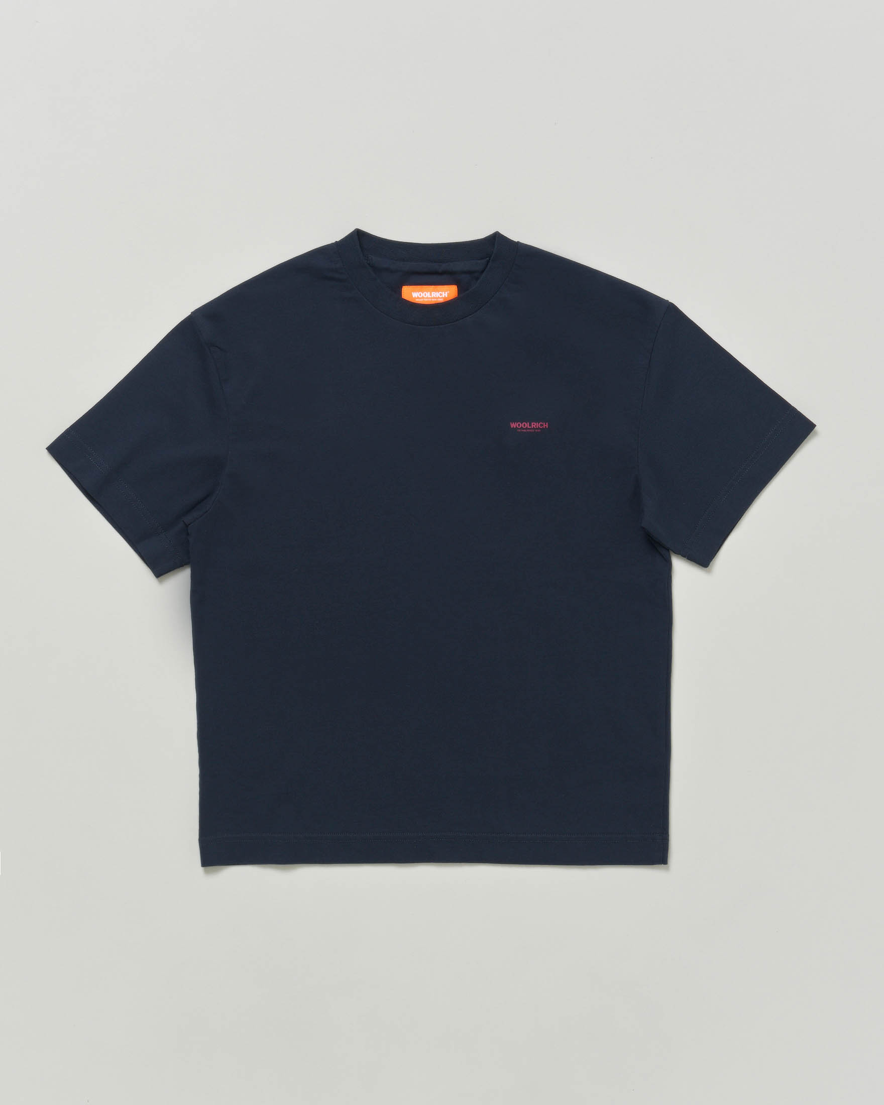 T-shirt blu in puro cotone con mini scritta logo rossa