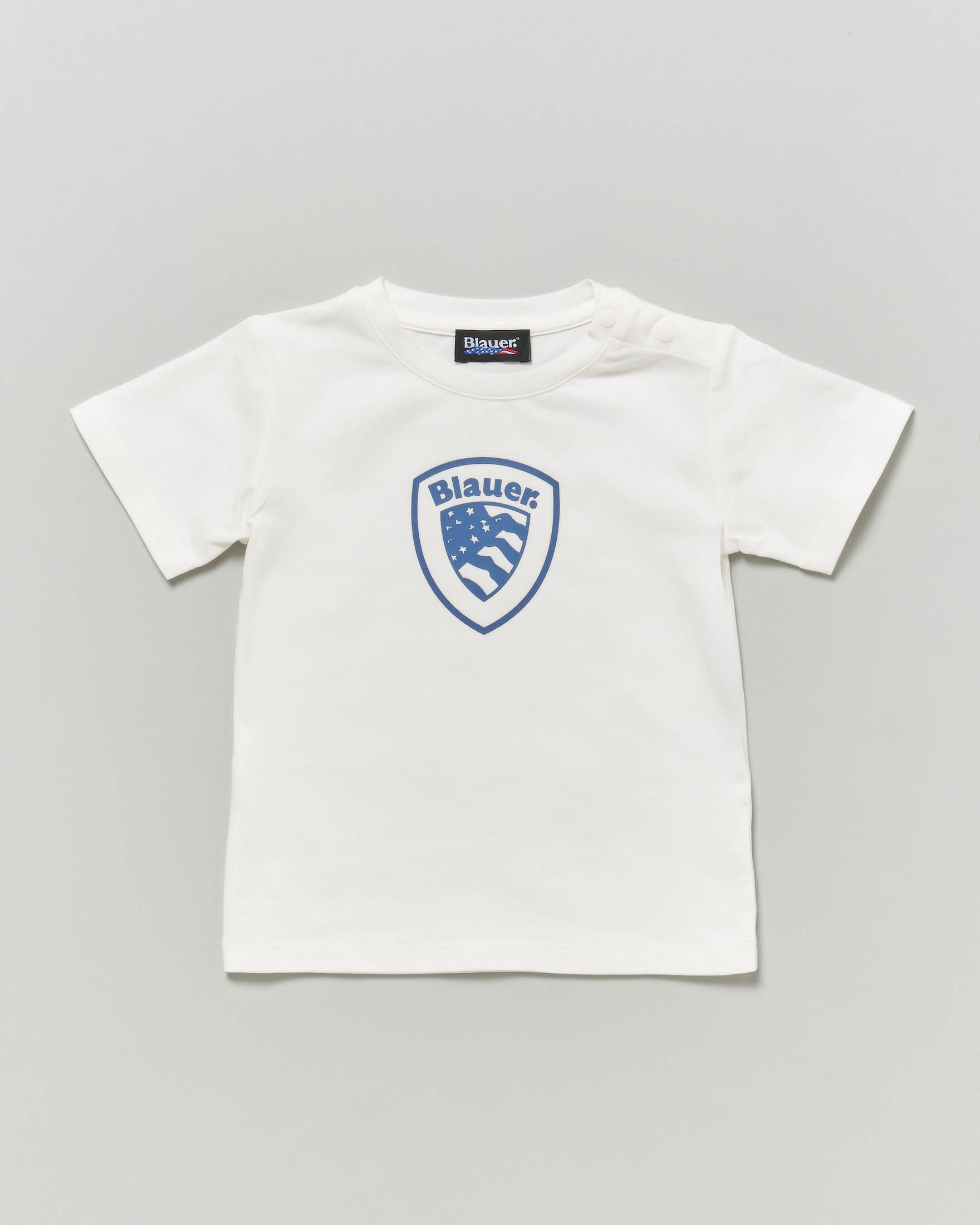 T-shirt bianca con scudo logo azzurro