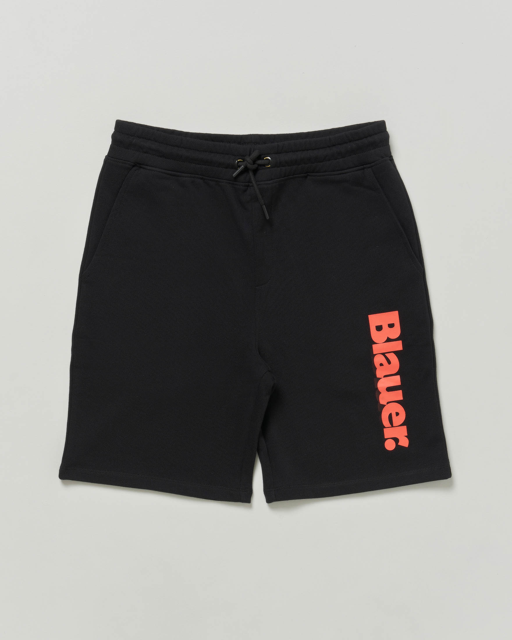 Bermuda nero in felpa di puro cotone con logo rosso