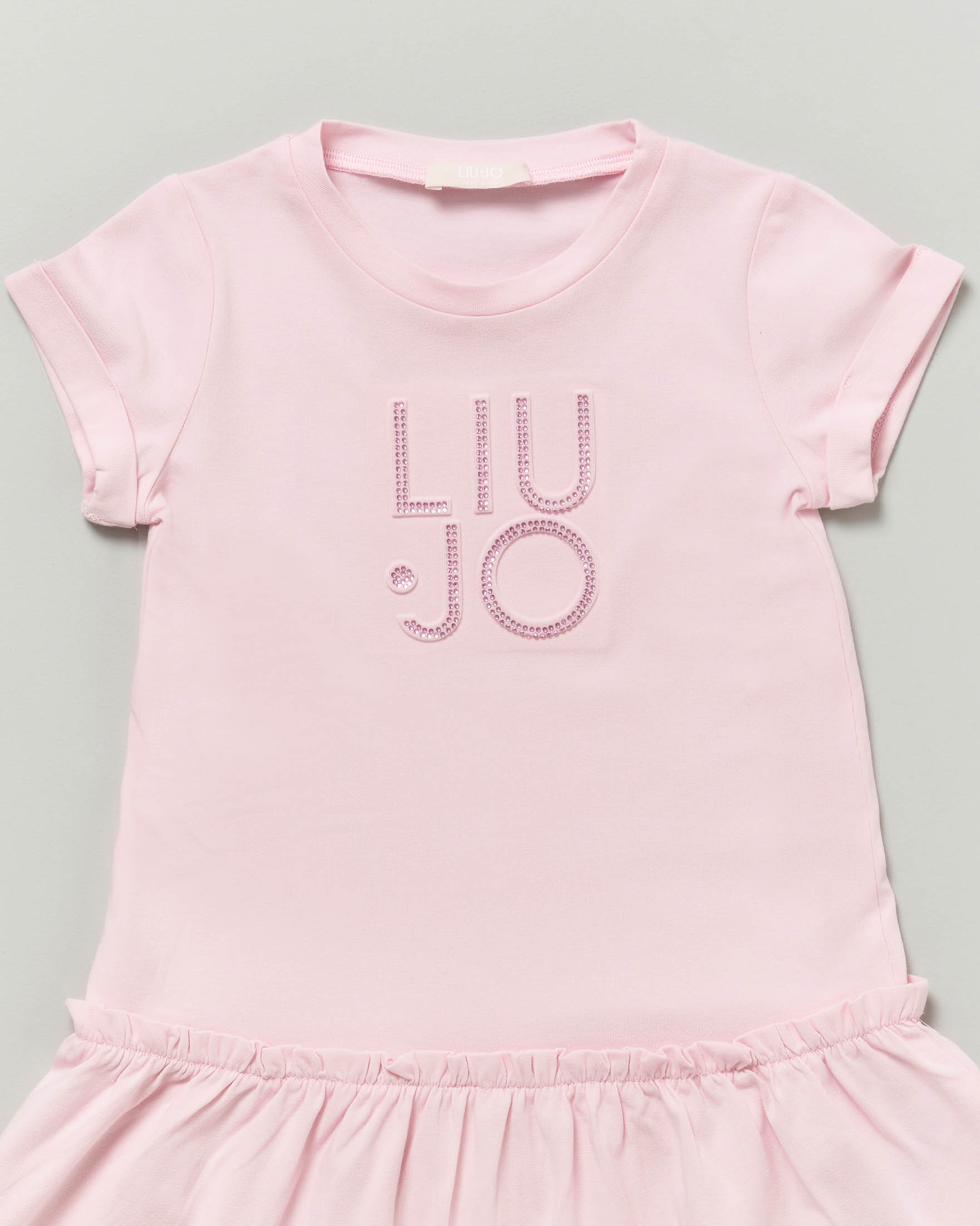 Abito Liu Jo rosa in cotone stretch con logo strass image
