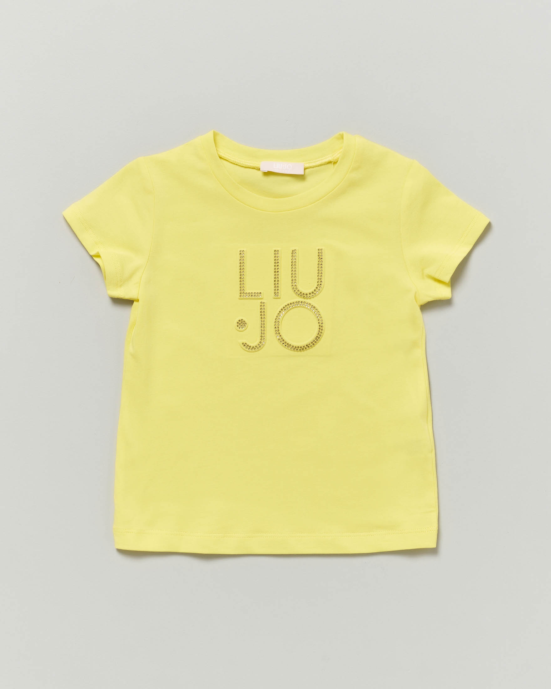 T-shirt Liu Jo gialla mezza manica con scritta logo strass