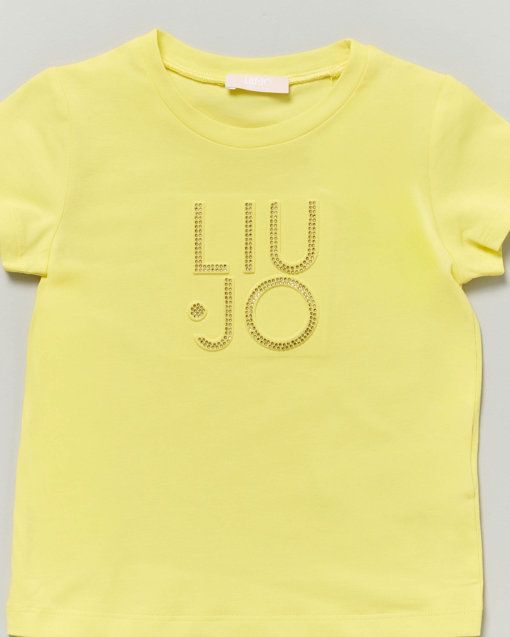 T-shirt Liu Jo gialla mezza manica con scritta logo strass image