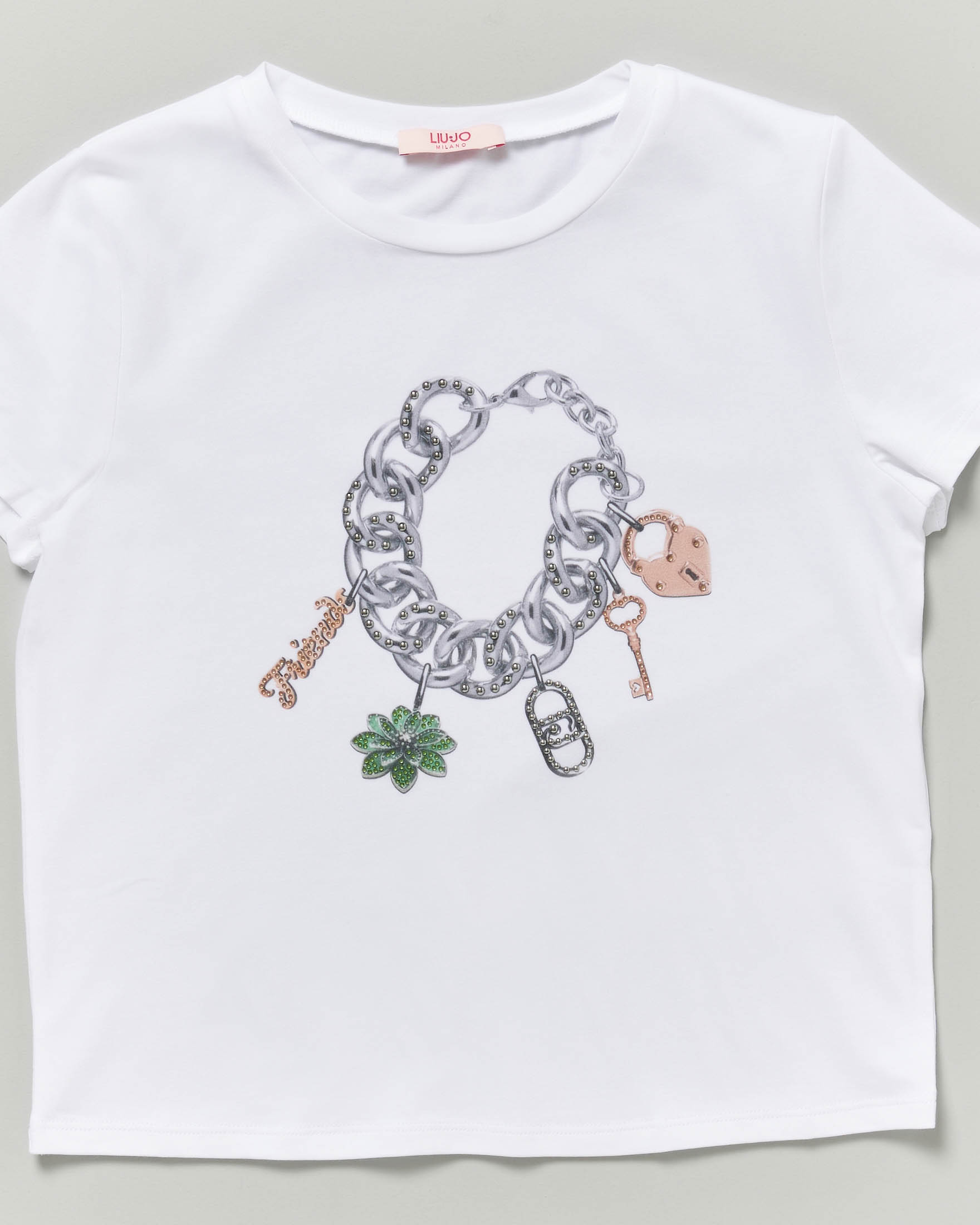 T-shirt Liu Jo bianca in cotone stretch con stampa charms