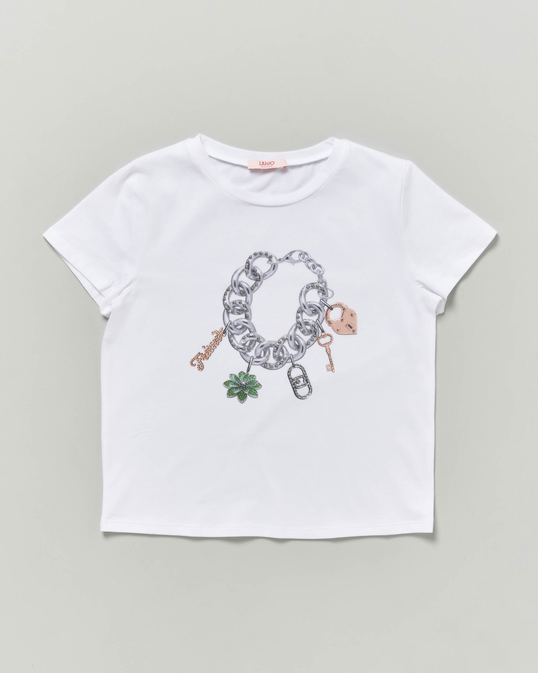 T-shirt Liu Jo bianca in cotone stretch con stampa charms image
