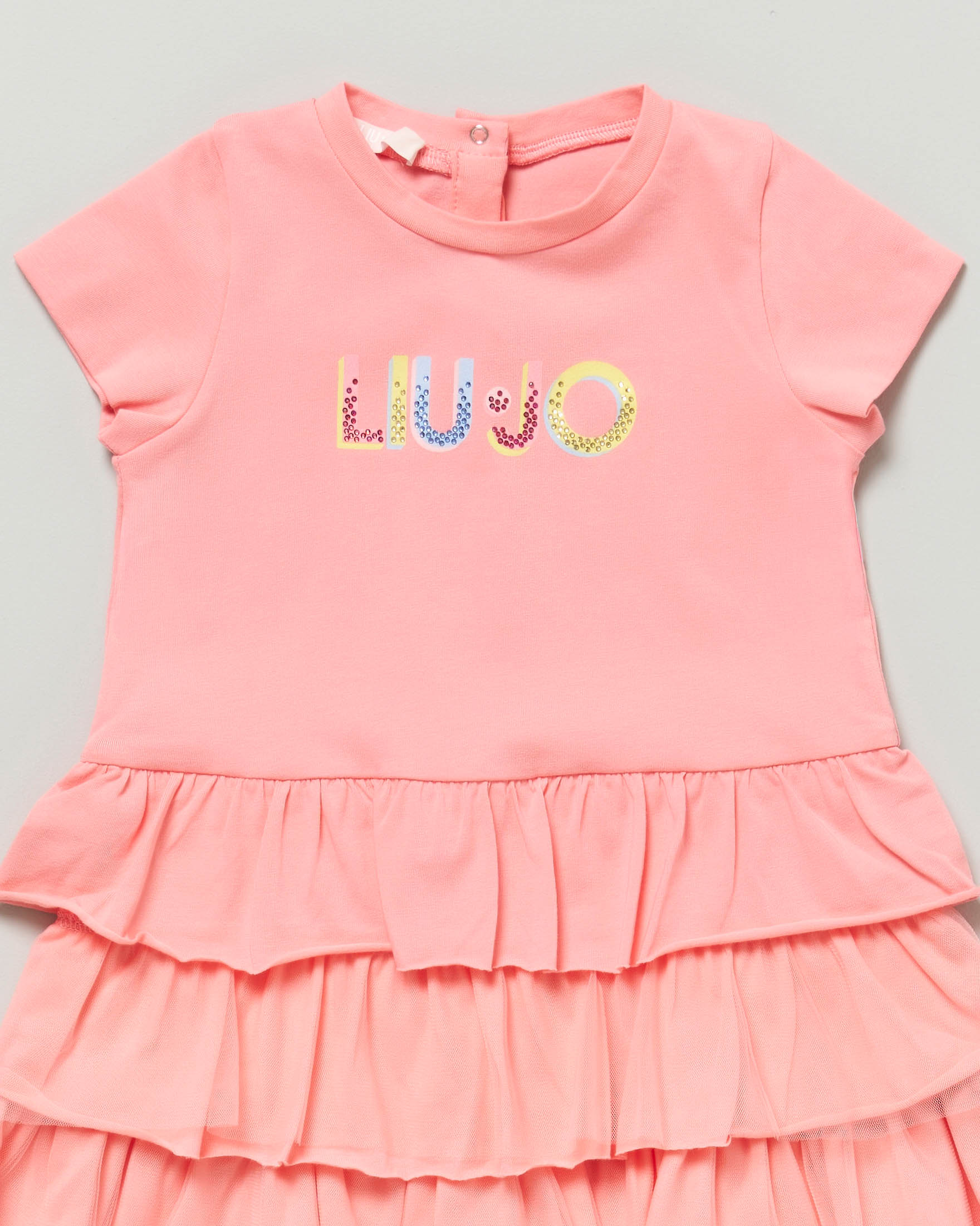 Abito color corallo Liu Jo a maniche corte con gonna volant e scritta logo multicolor image