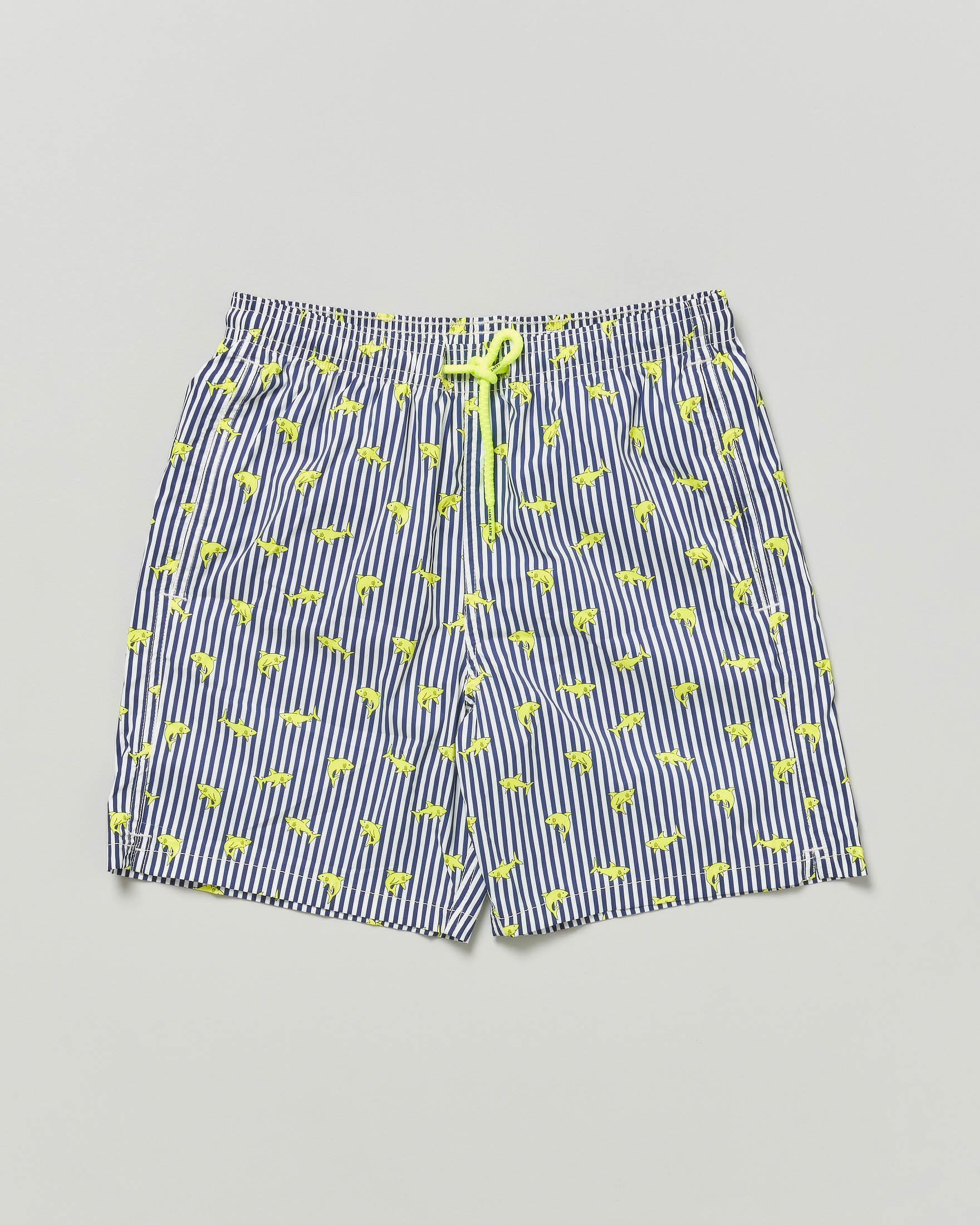 Boxer mare MC2 Saint Barth a righe blu e bianche con stampa squali