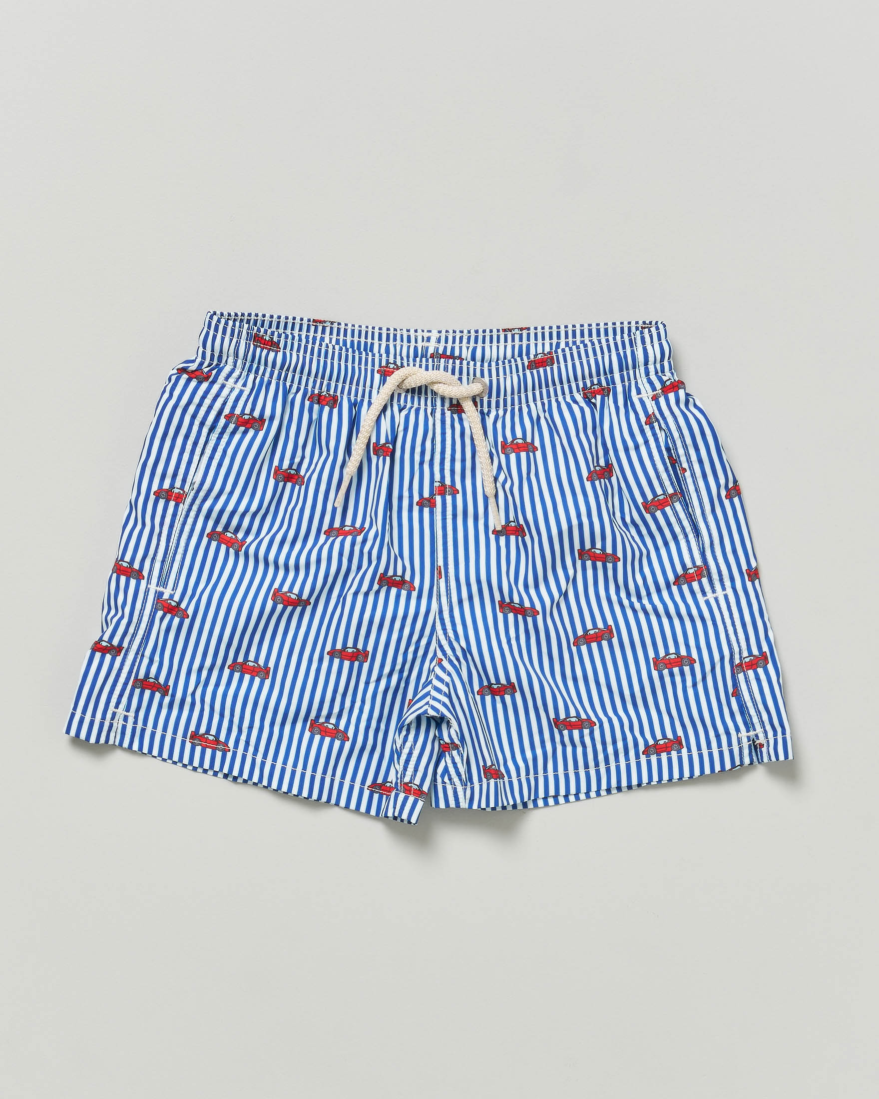 Boxer mare a righe bianco e blu con fantasia ferrari all over