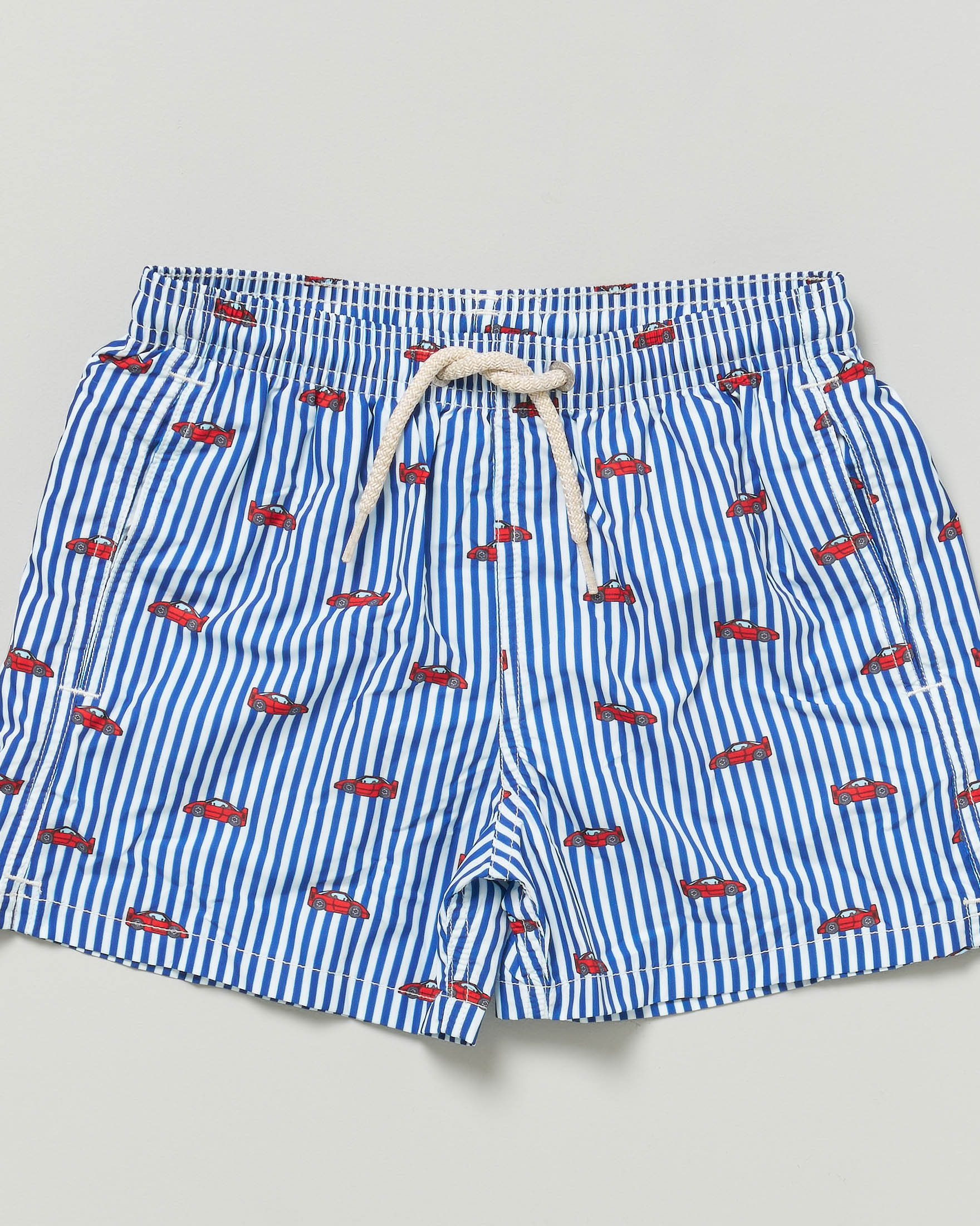 Boxer mare MC2 Saint Barth a righe bianco e blu con fantasia ferrari all over image