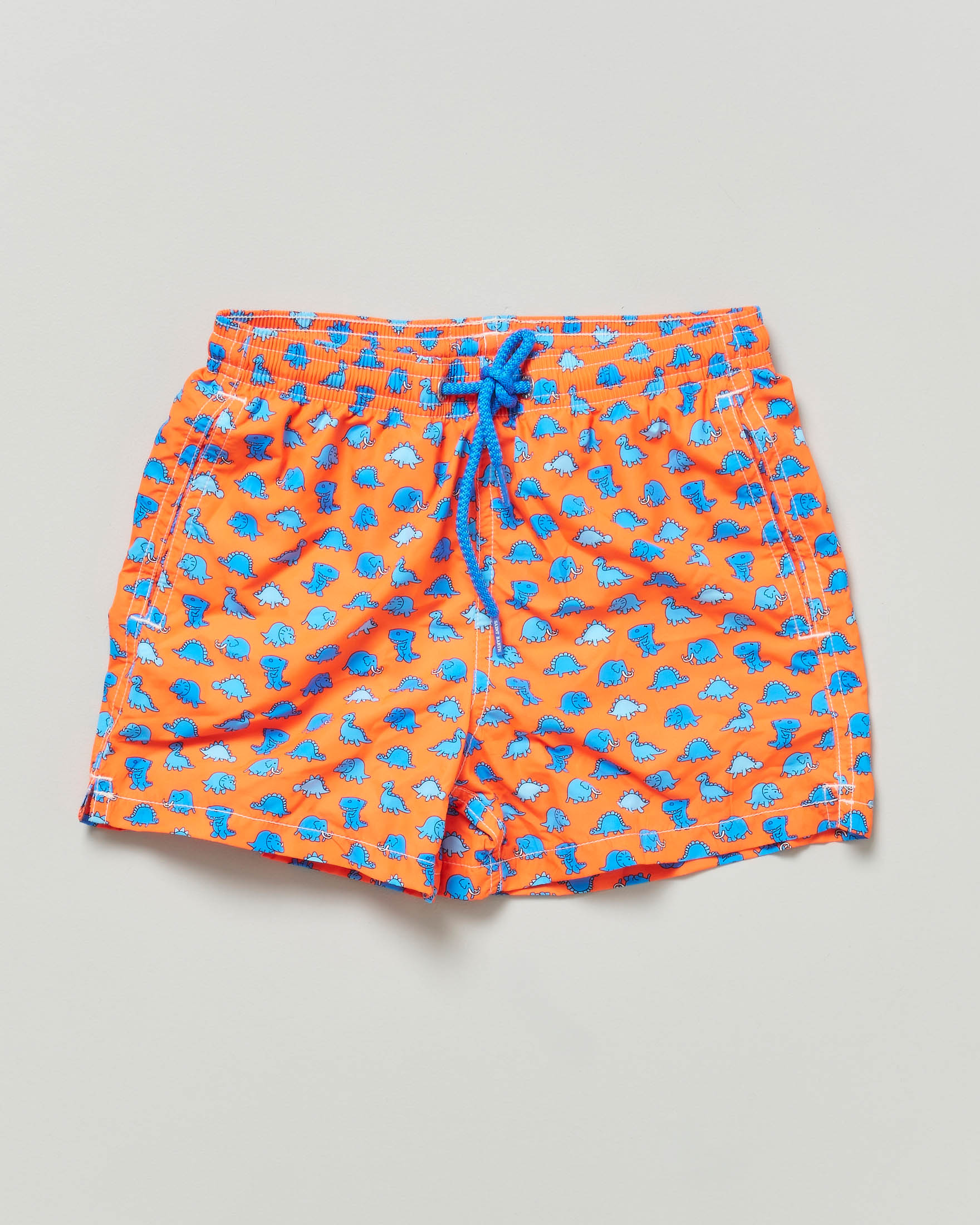 Boxer mare MC2 Saint Barth arancione con fantasia dinosauri blu all over