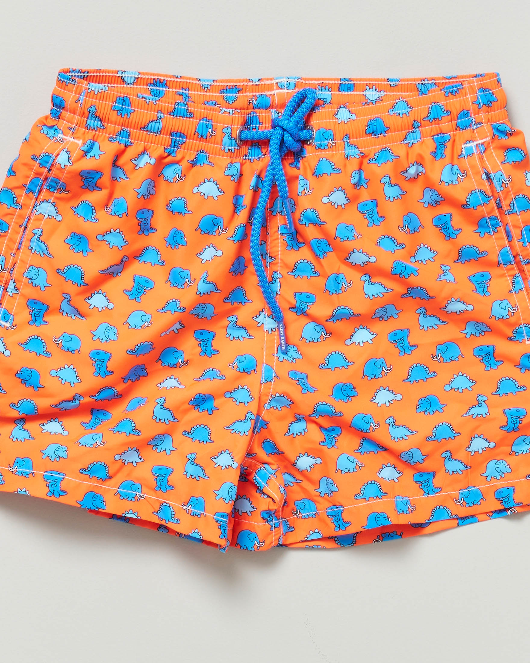 Boxer mare MC2 Saint Barth arancione con fantasia dinosauri blu all over image