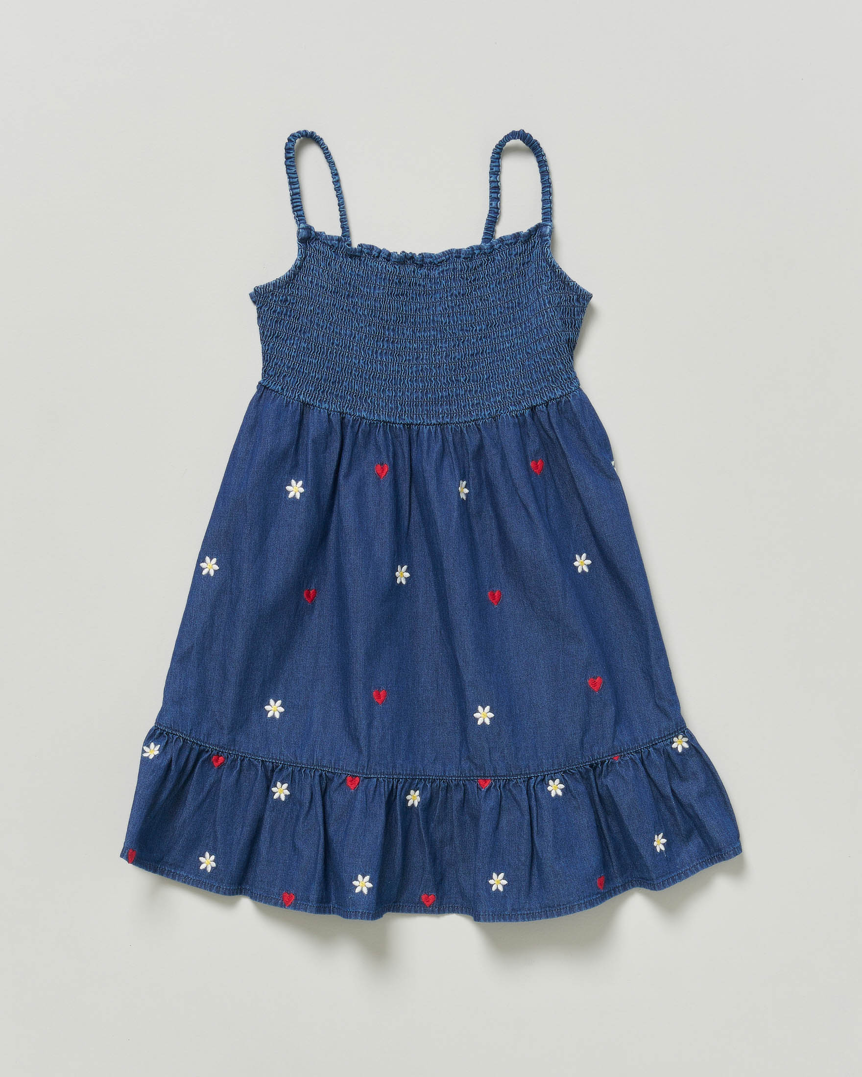 Abito in denim MC2 Saint Barth lavaggio scuro con fiorelllini e cuori