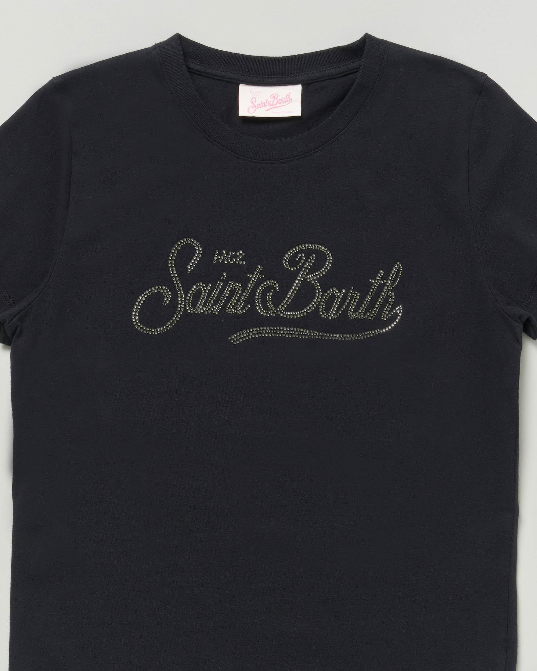 T-shirt nera MC2 Saint Barth in puro cotone con logo strass image