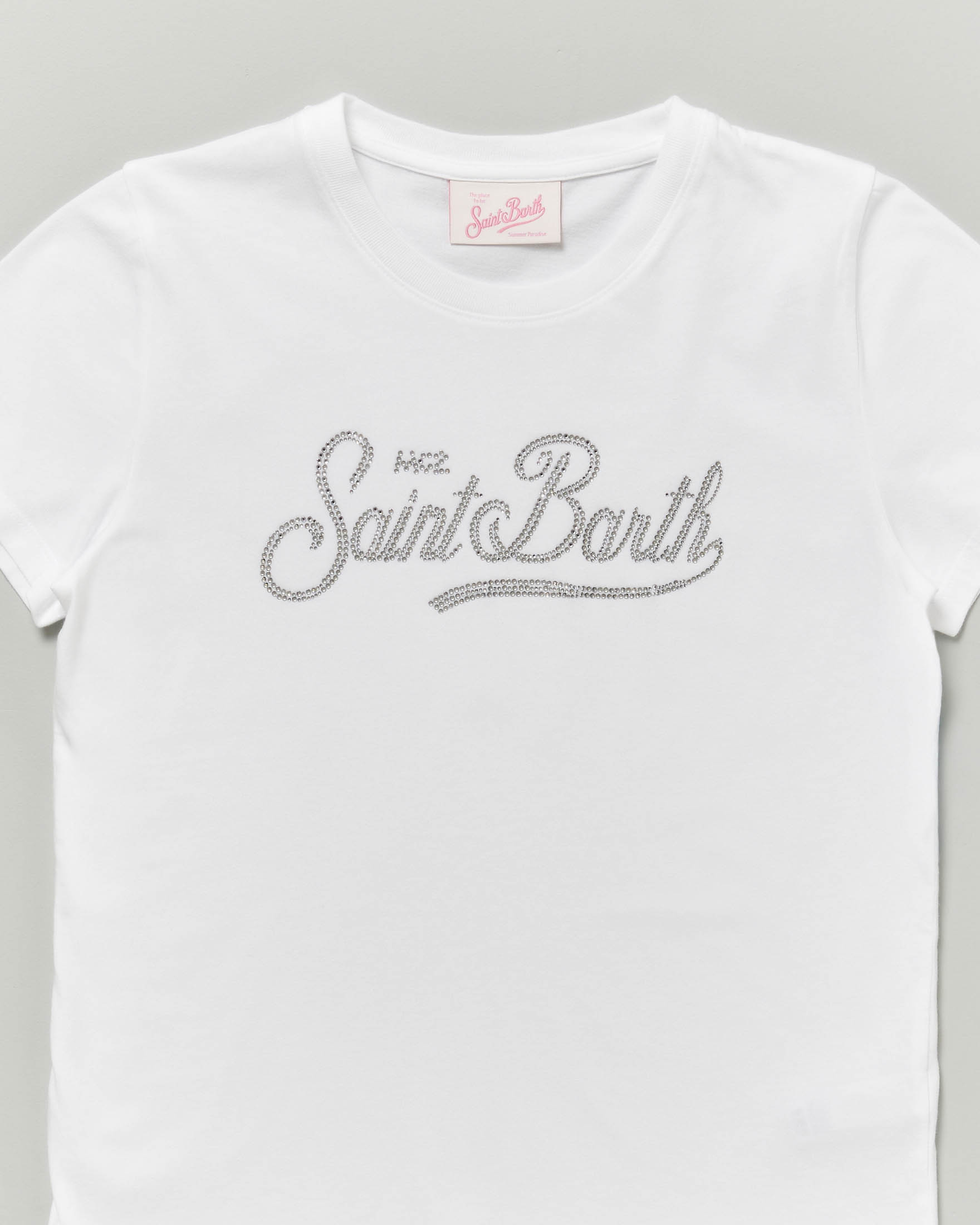 T-shirt bianca MC2 Saint Barth in puro cotone con logo strass image