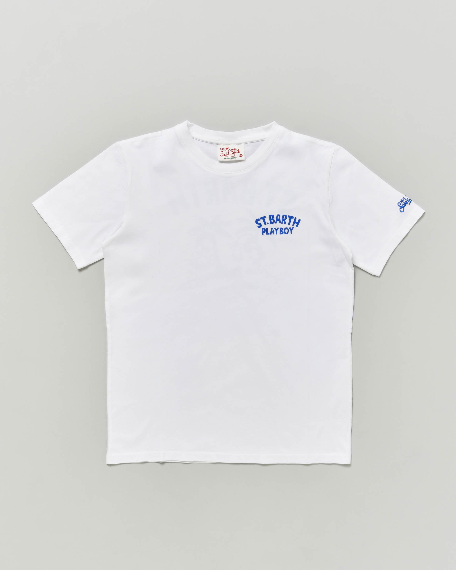 T-shirt bianca con stampa cane e scritta Playboy
