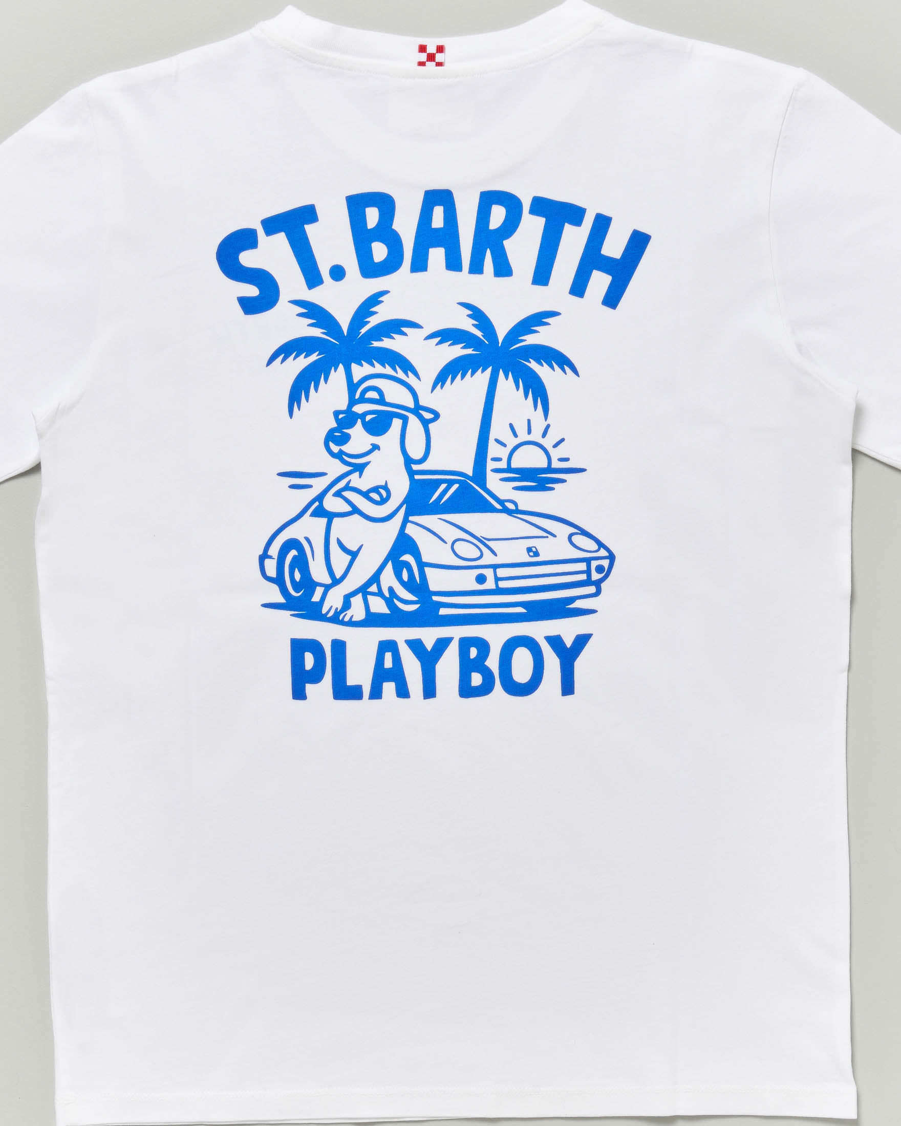 T-shirt bianca Mc2 Saint Barth con stampa cane e scritta Playboy image