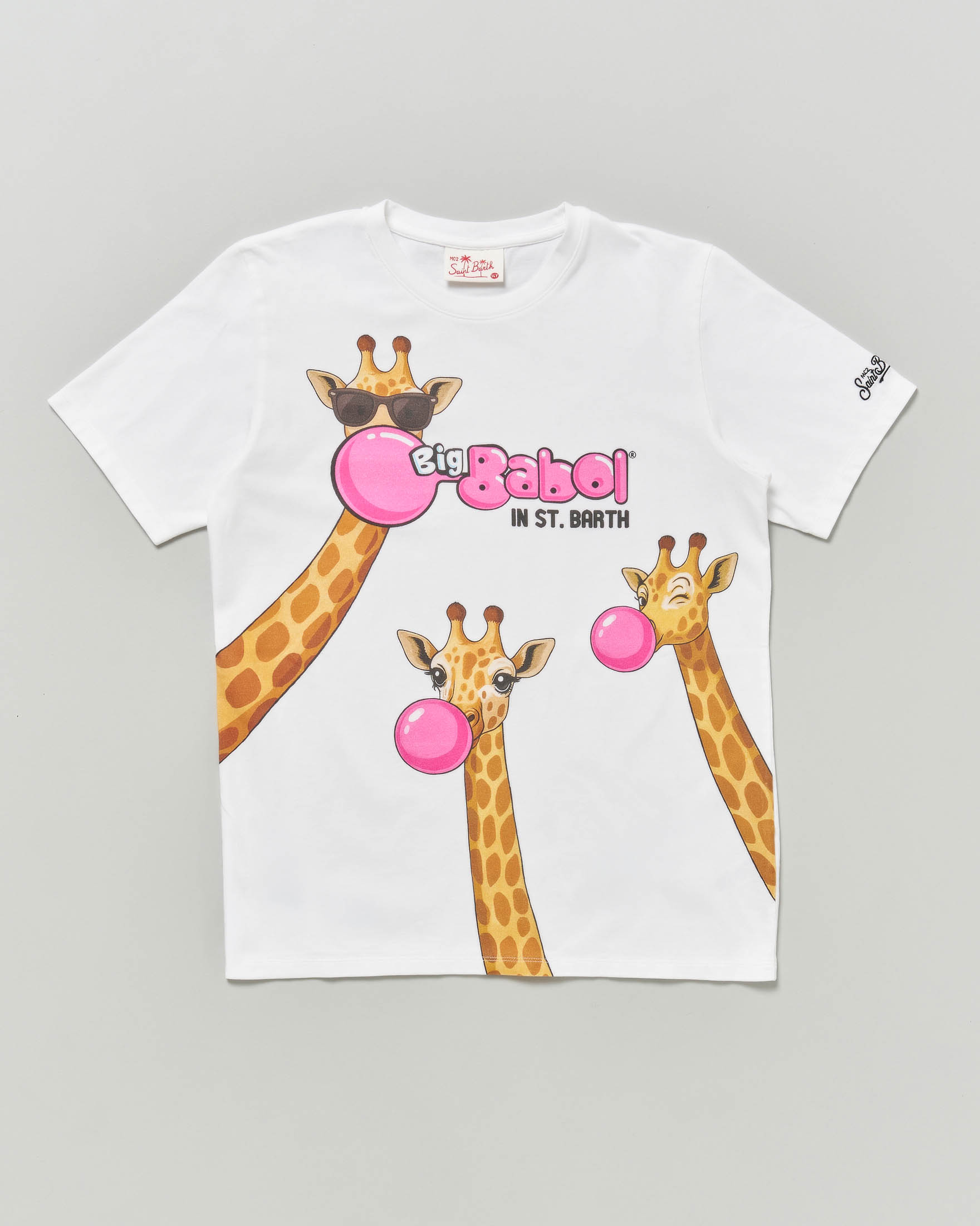 T-shirt bianca Mc2 Saint Barth X Big Babol con giraffe