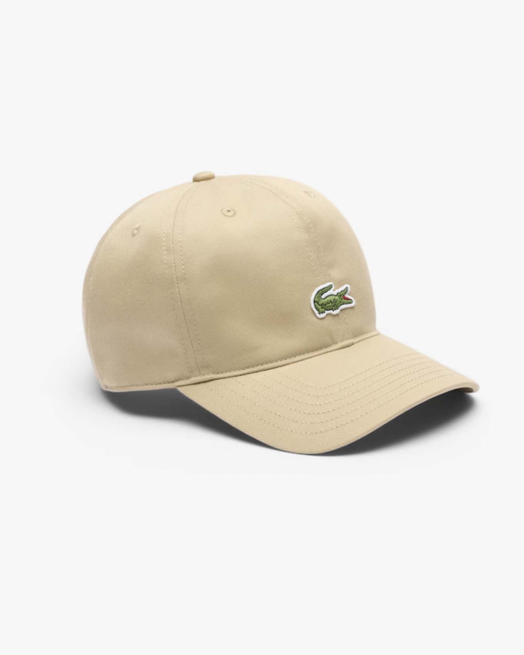 Berretto Lacoste beige in cotone con frontino e logo icon