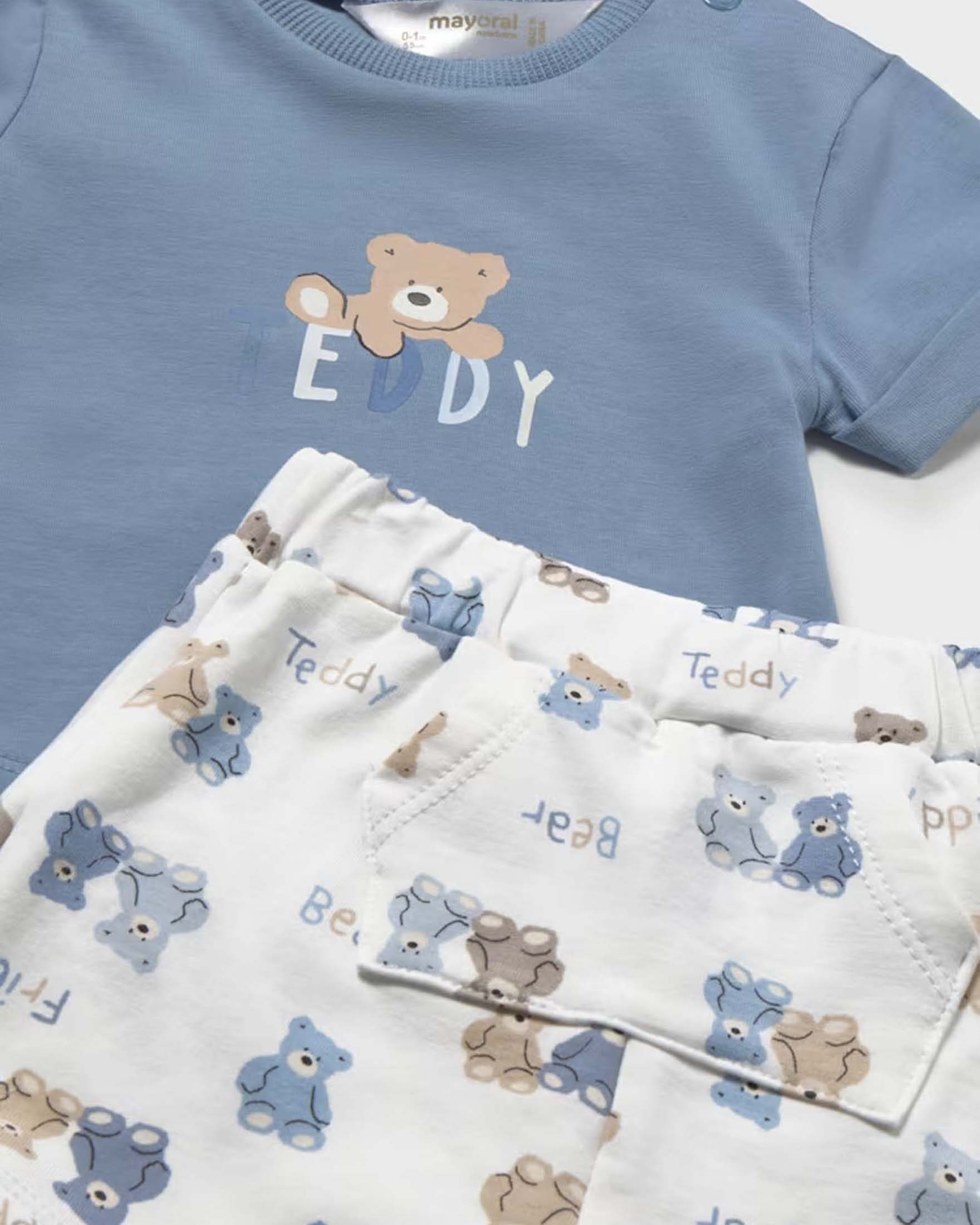 Completo t-shirt e short Mayoral celeste con orsetti