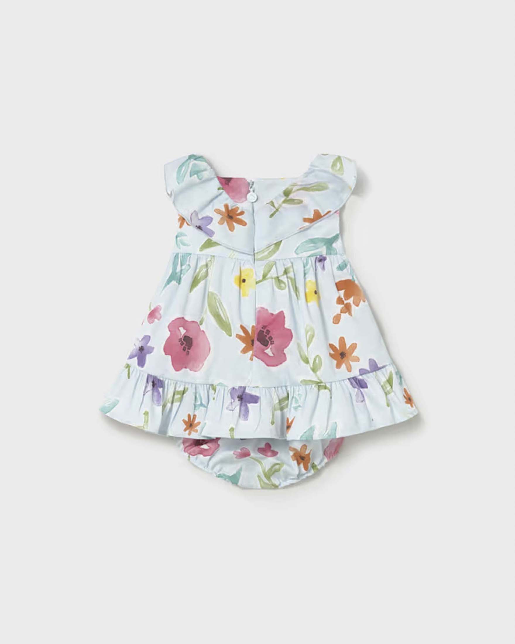 Abito verde acqua Mayoral con fantasia fiori multicolor e culotte