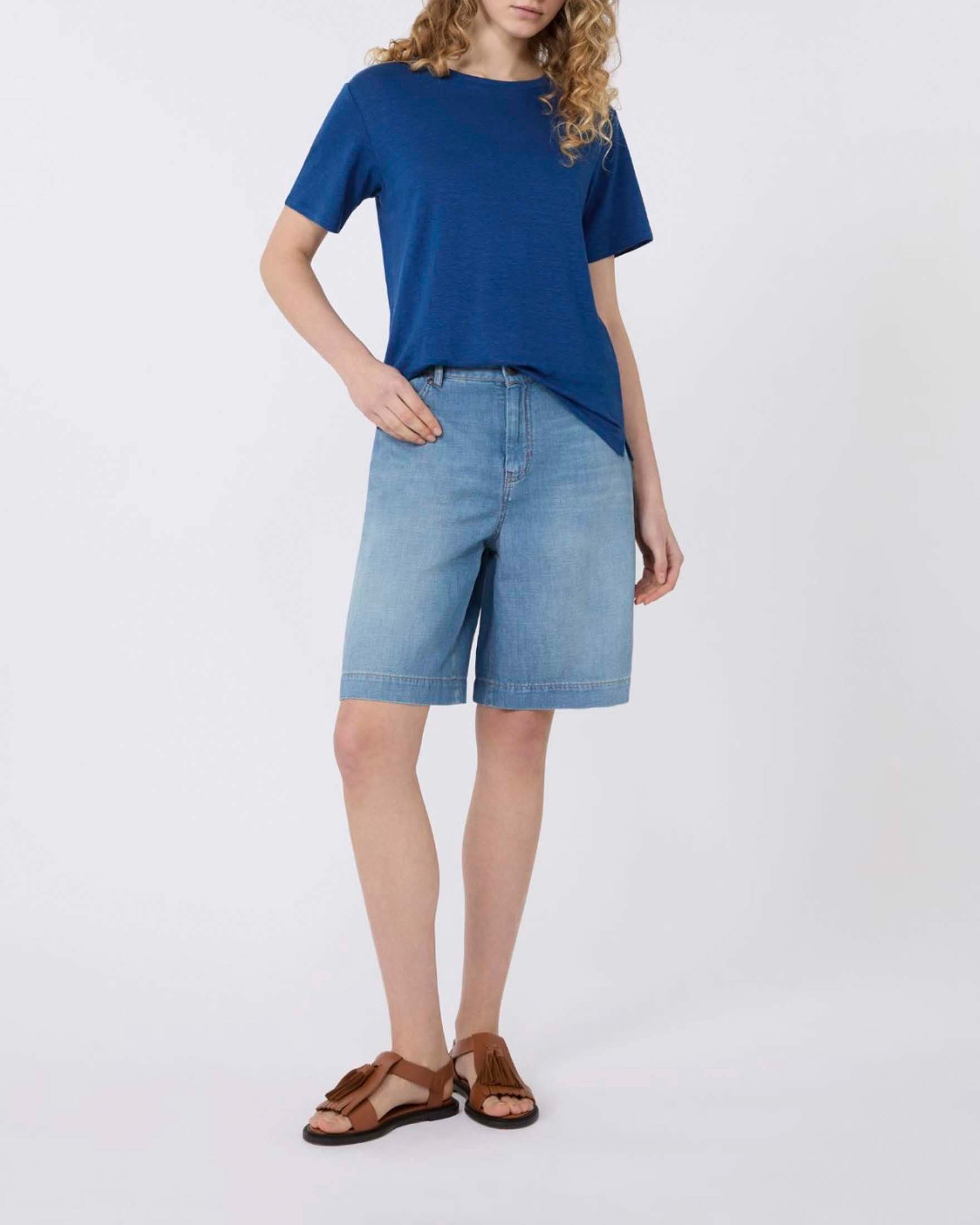 T-shirt girocollo a maniche corte Weekend Max Mara blu in lino stretch image