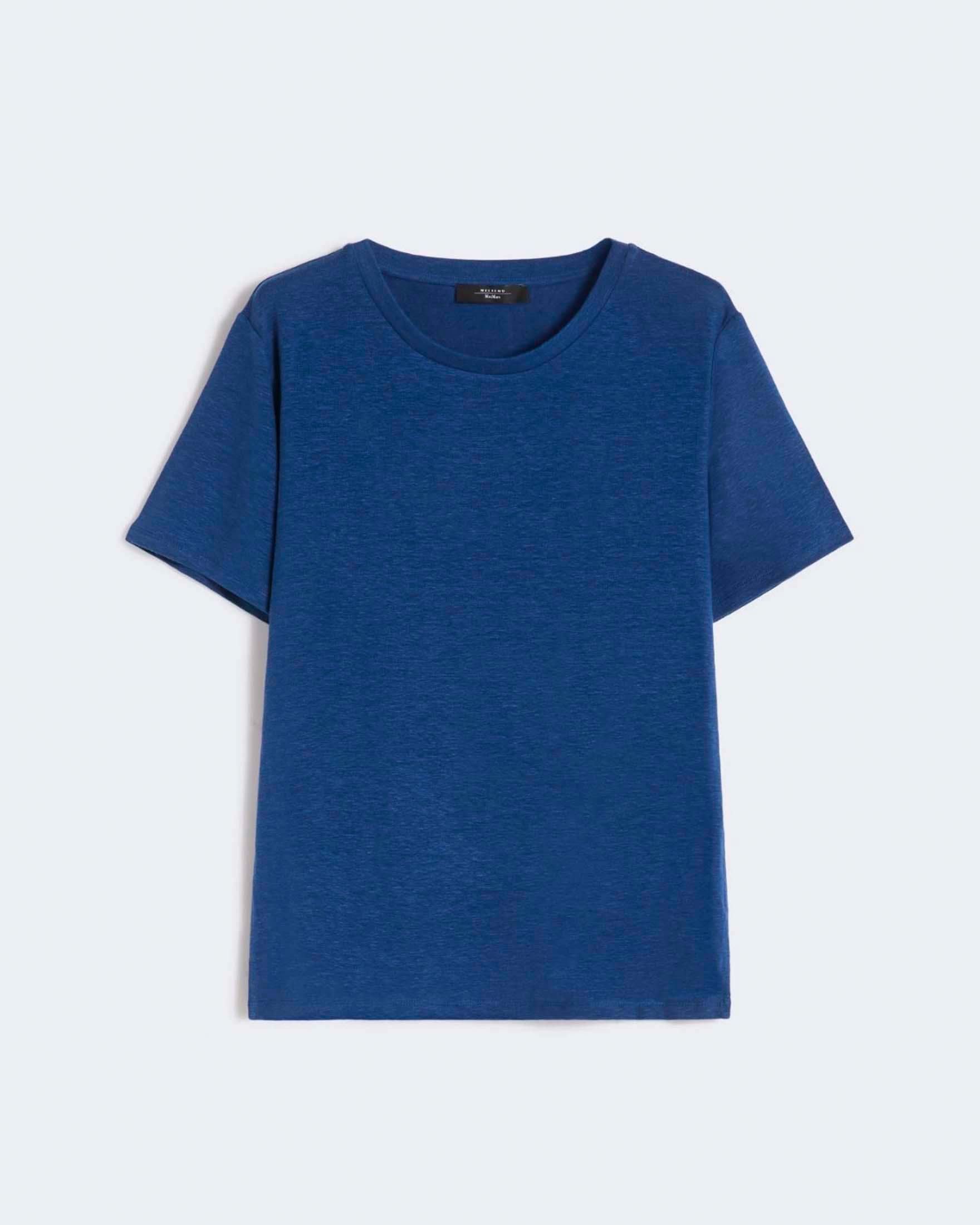 T-shirt girocollo a maniche corte Weekend Max Mara blu in lino stretch
