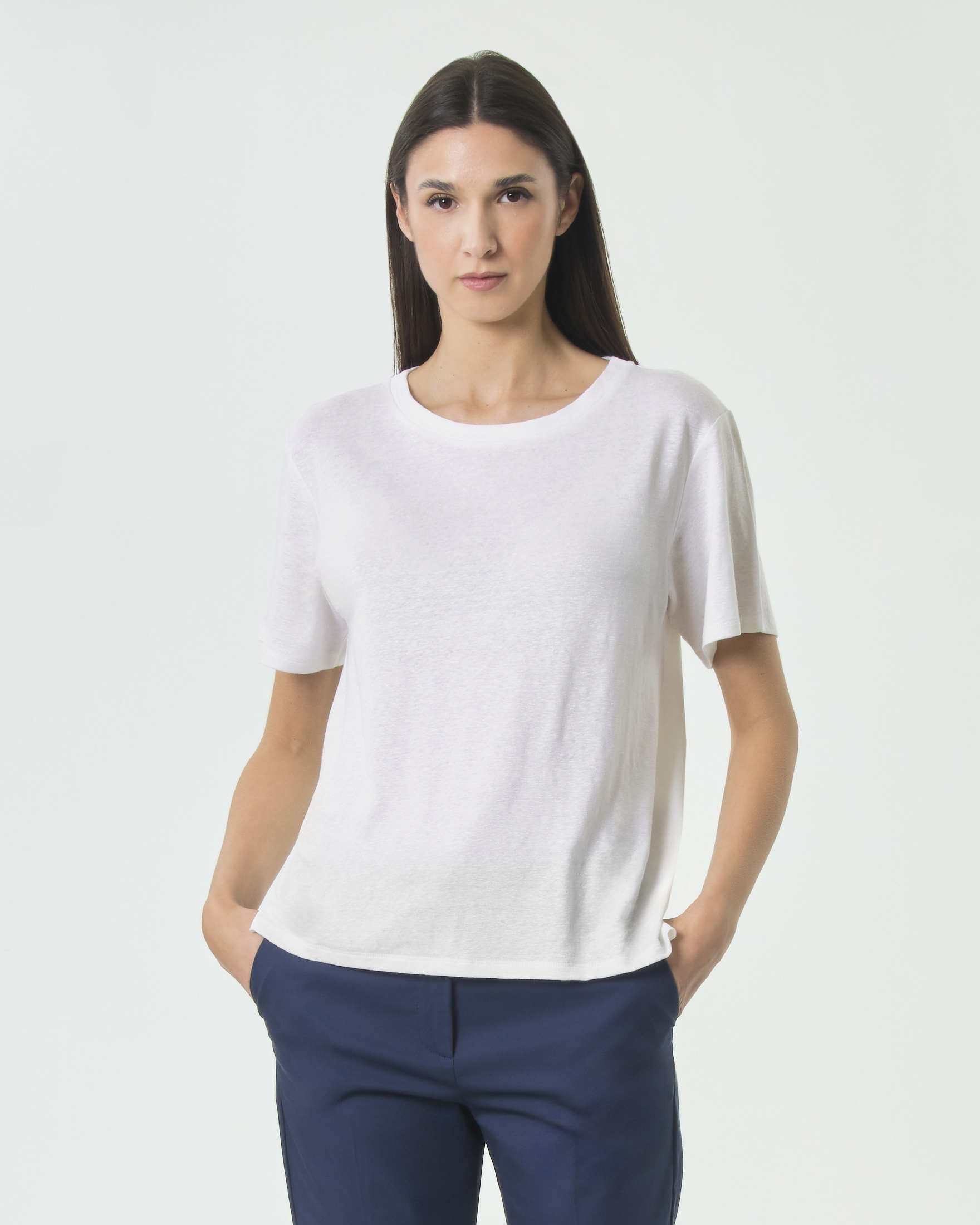 T-shirt girocollo a maniche corte Weekend bianca in lino stretch