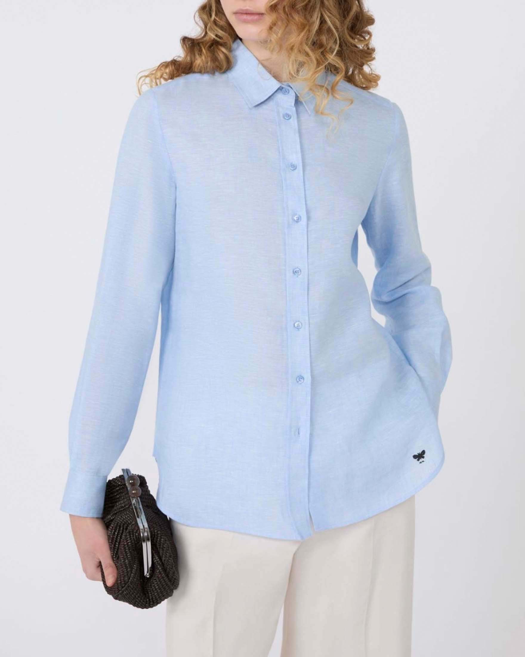 Camicia classica Weekend azzurra in lino con logo ricamato
