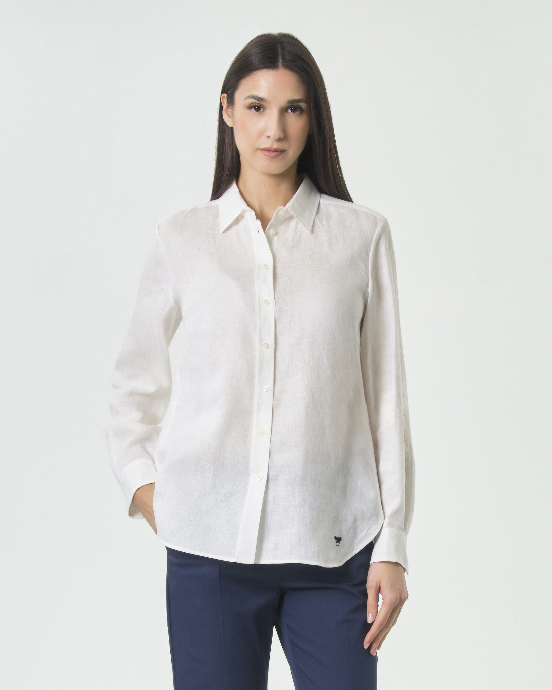 Camicia classica Weekend bianca in lino con logo ricamato