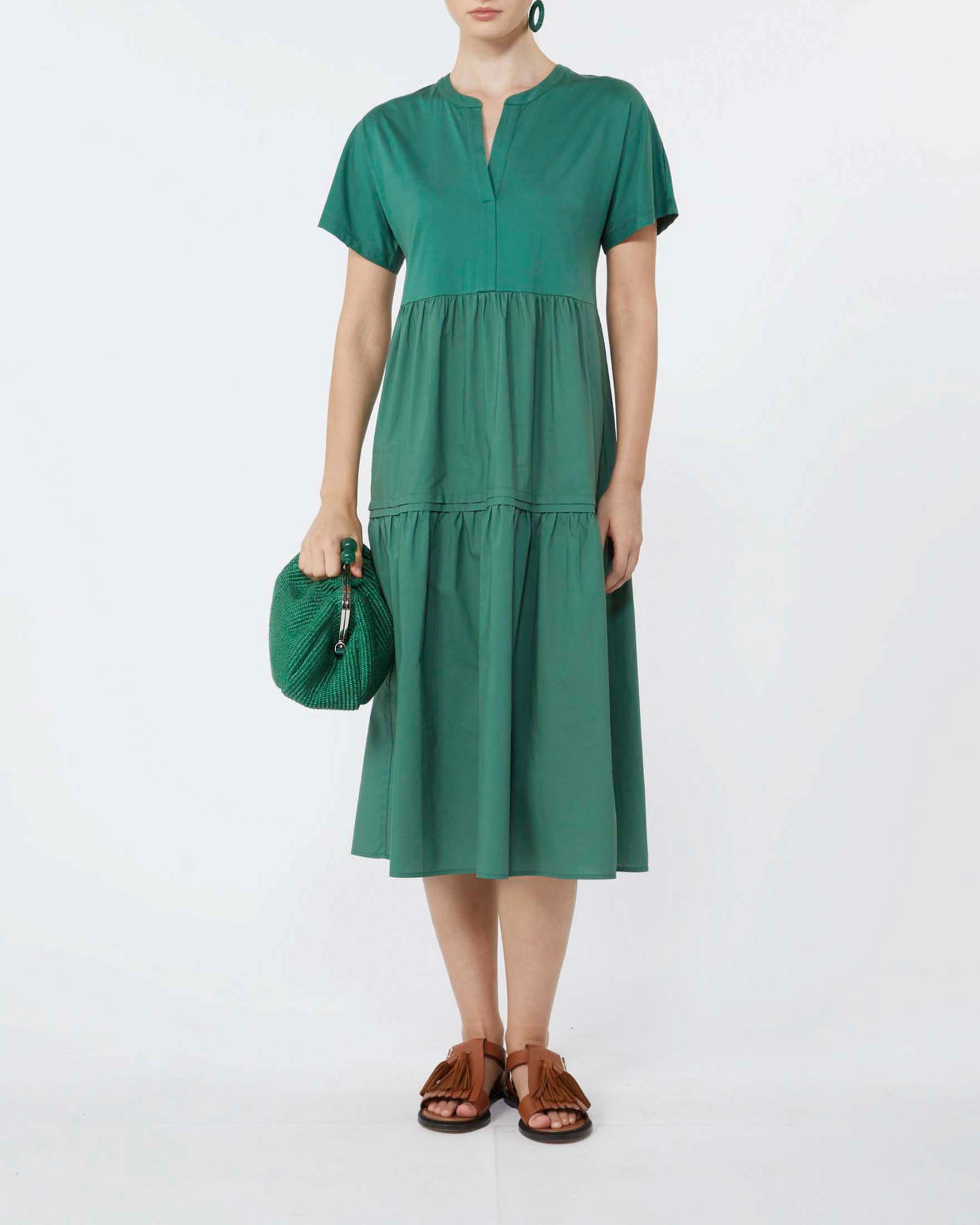Abito midi Weekend verde a balze in jersey di cotone con maniche corte
