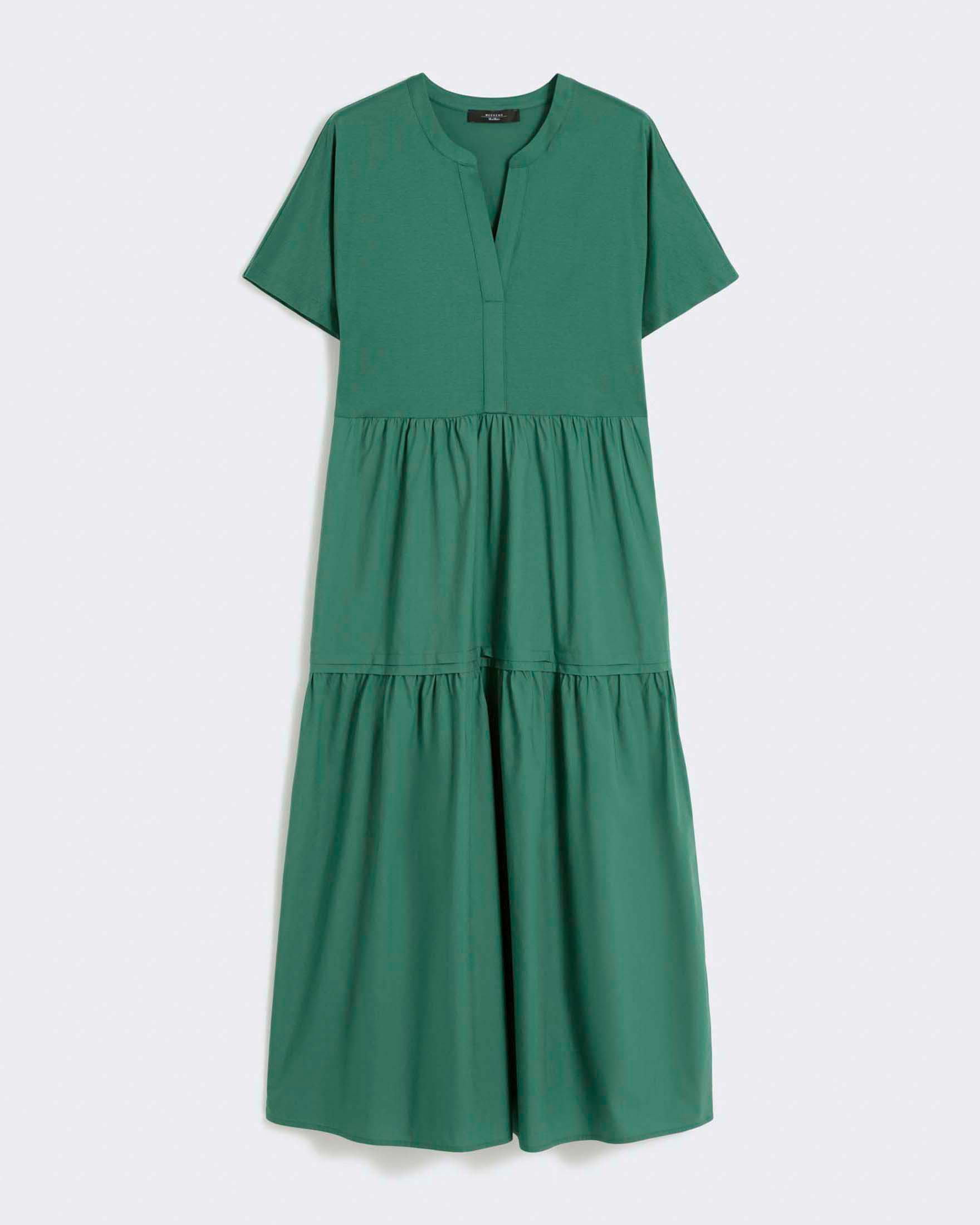 Weekend Max Mara — Abito midi Weekend Max Mara verde a balze in jersey di cotone con maniche corte