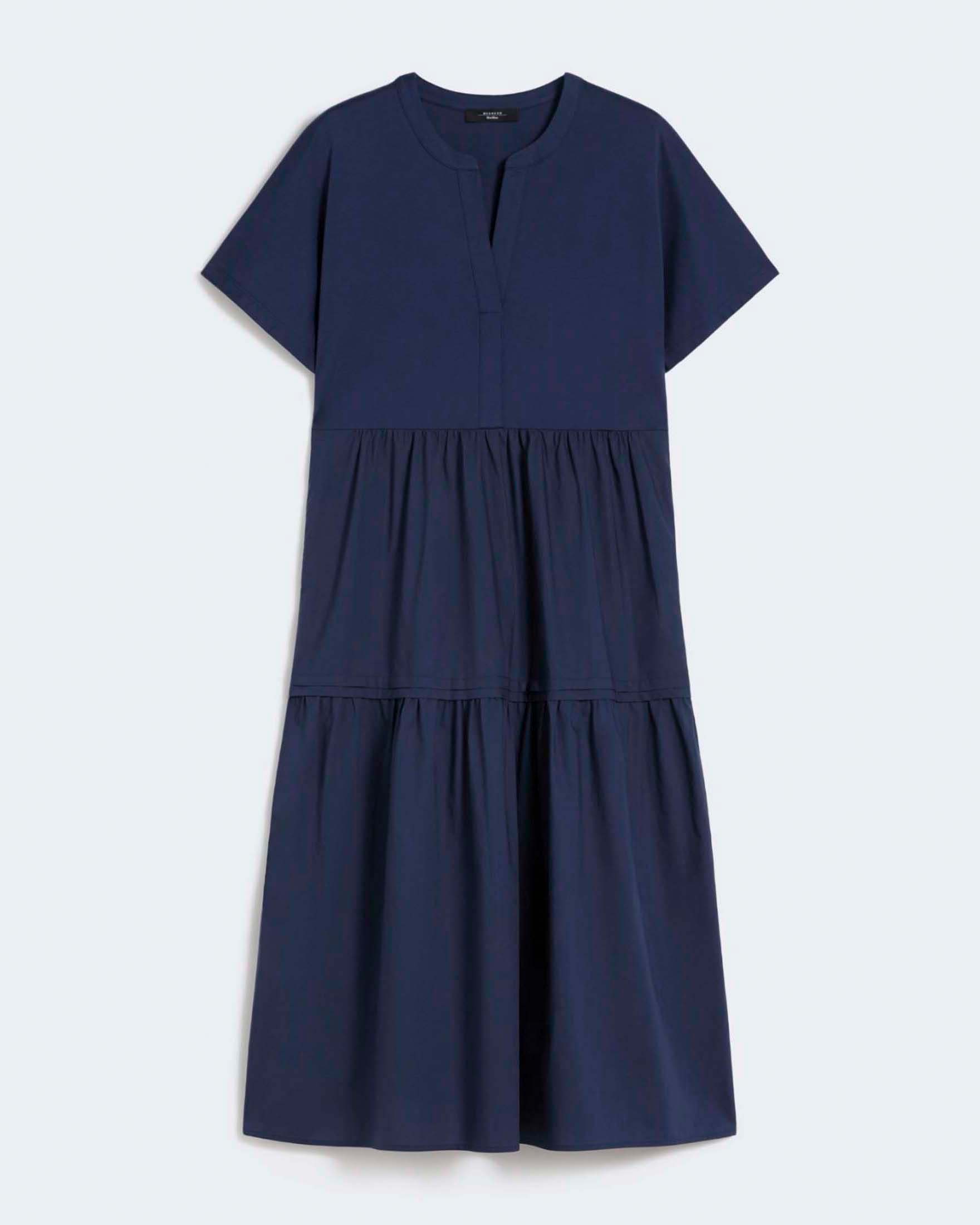 Weekend Max Mara — Abito midi Weekend Max Mara blu a balze in jersey di cotone con maniche corte