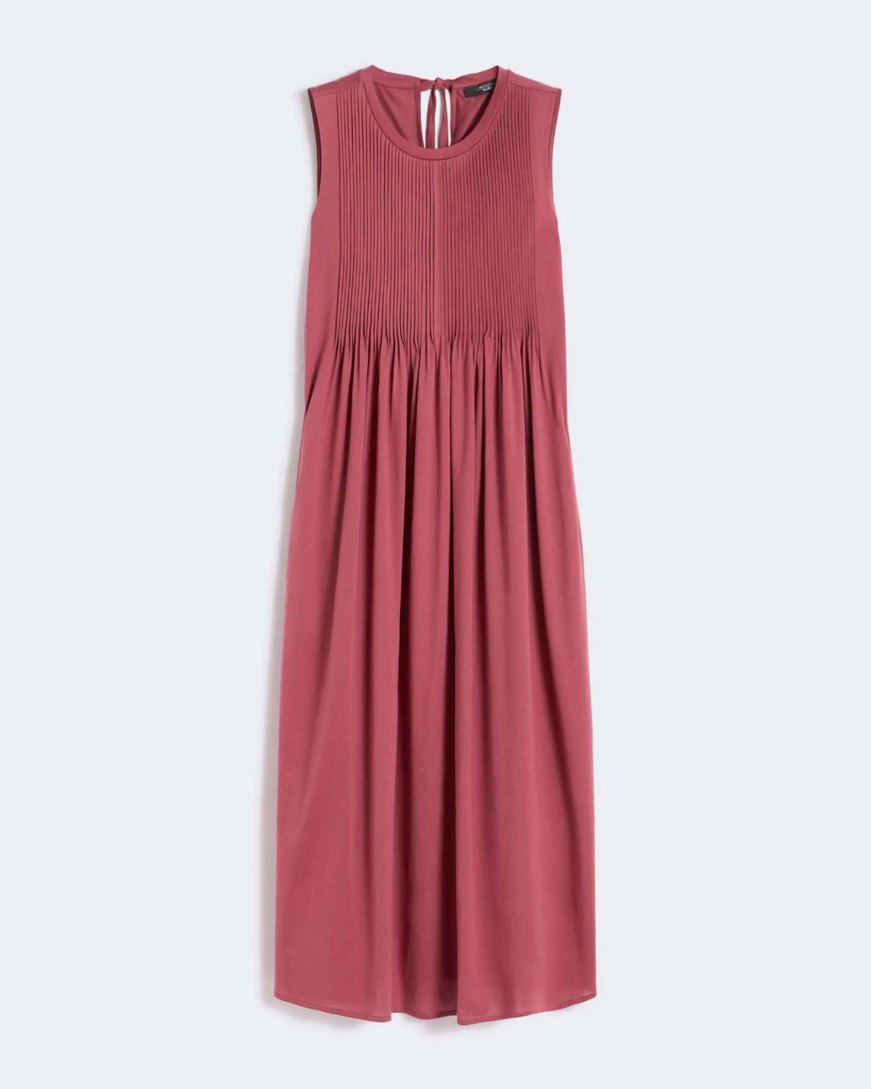 Weekend Max Mara — Abito smanicato lungo Weekend Max Mara rubino in jersey con motivo a pieghe sul davanti