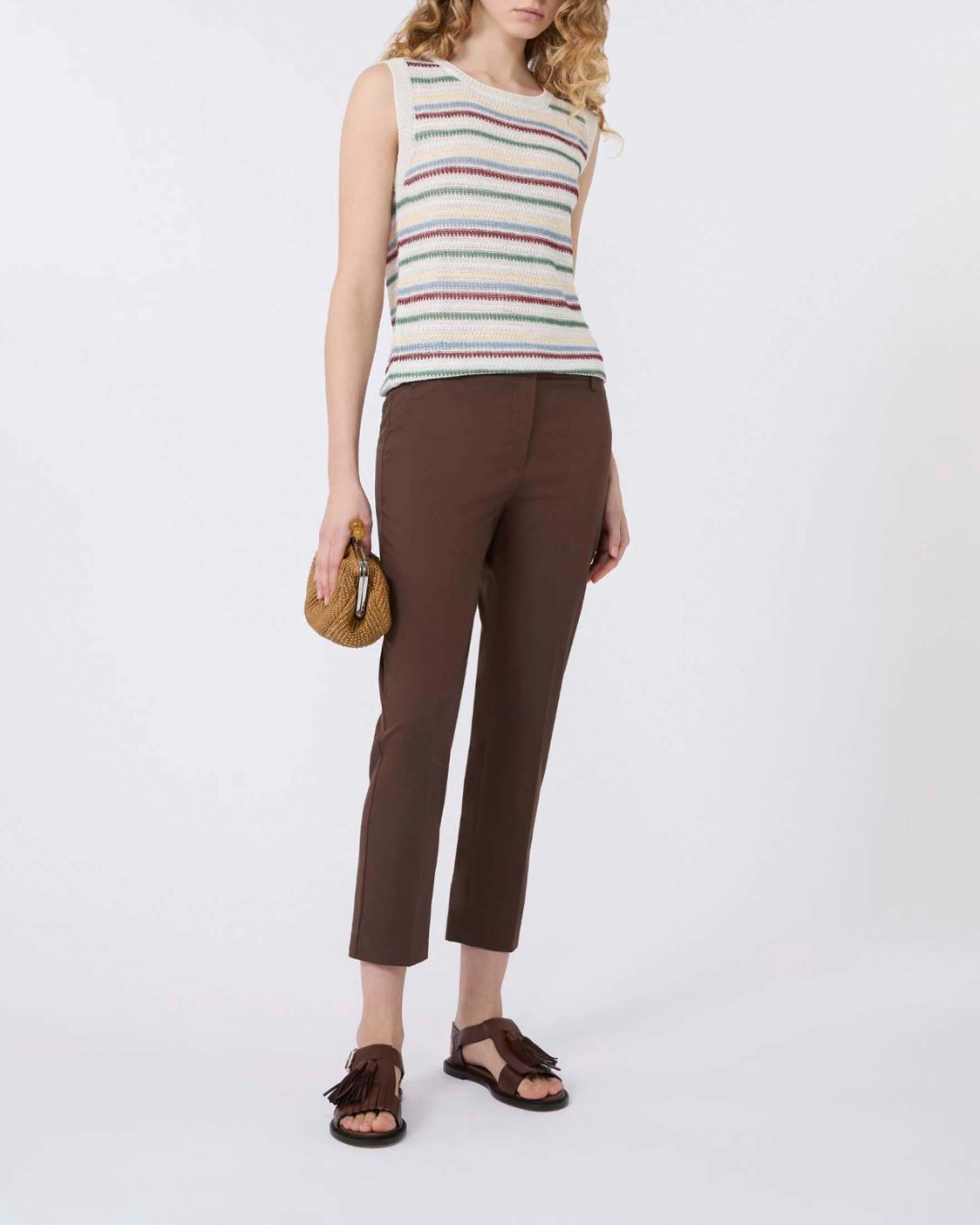 Pantaloni slim fit cropped Weekend Max Mara marroni in gabardina di cotone stretch image