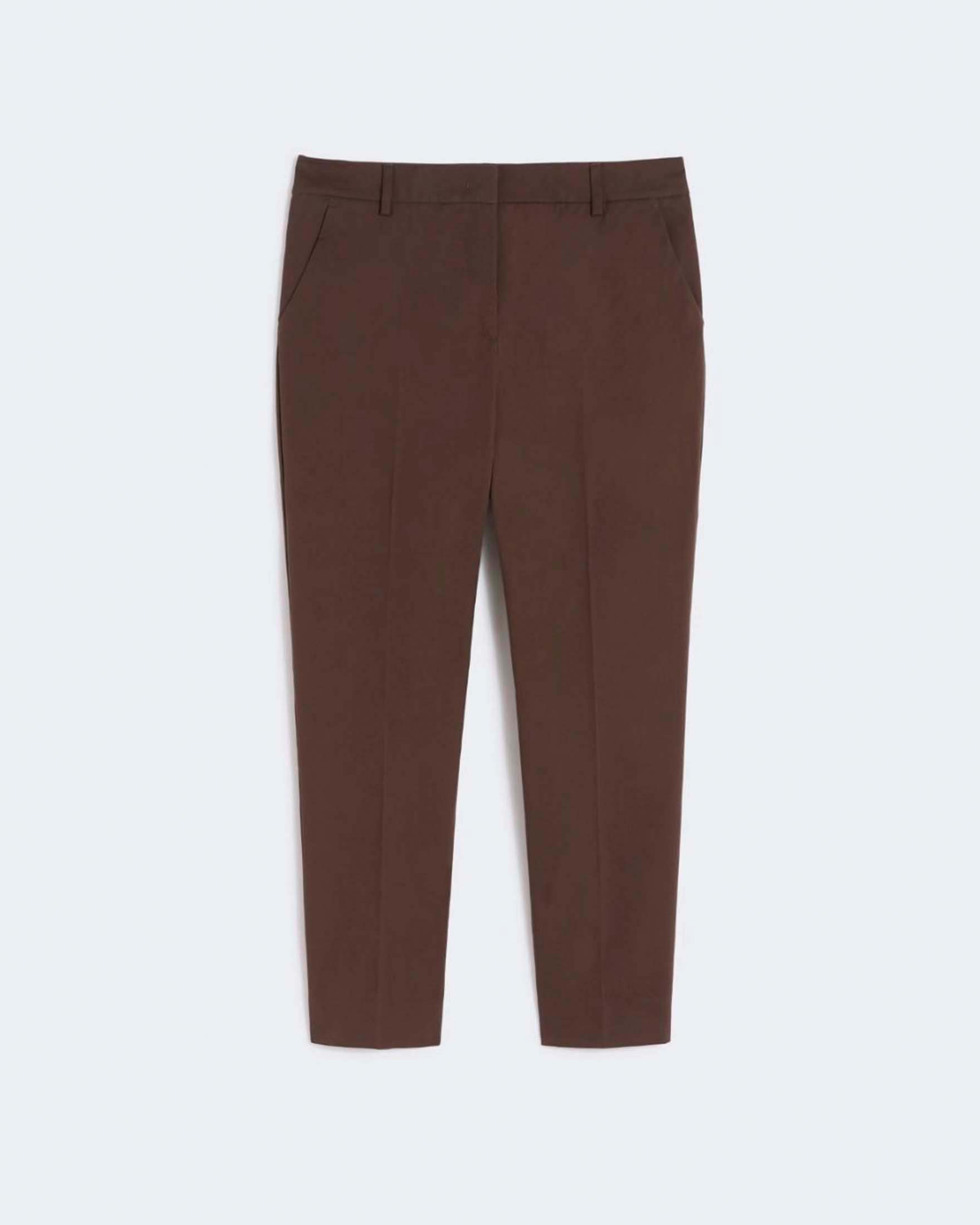 Pantaloni slim fit cropped Weekend Max Mara marroni in gabardina di cotone stretch