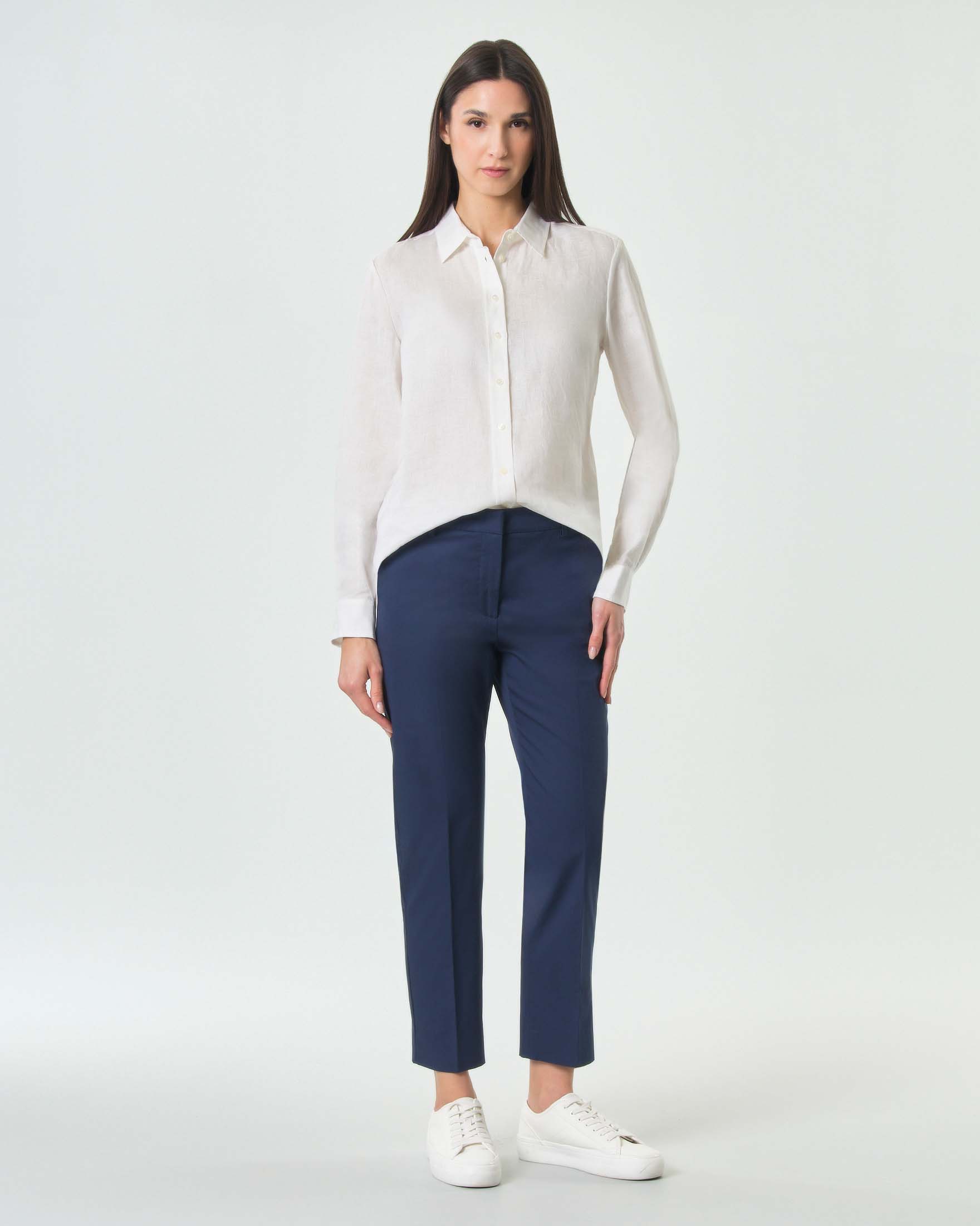 Pantaloni slim fit cropped Weekend Max Mara blu in gabardina di cotone stretch