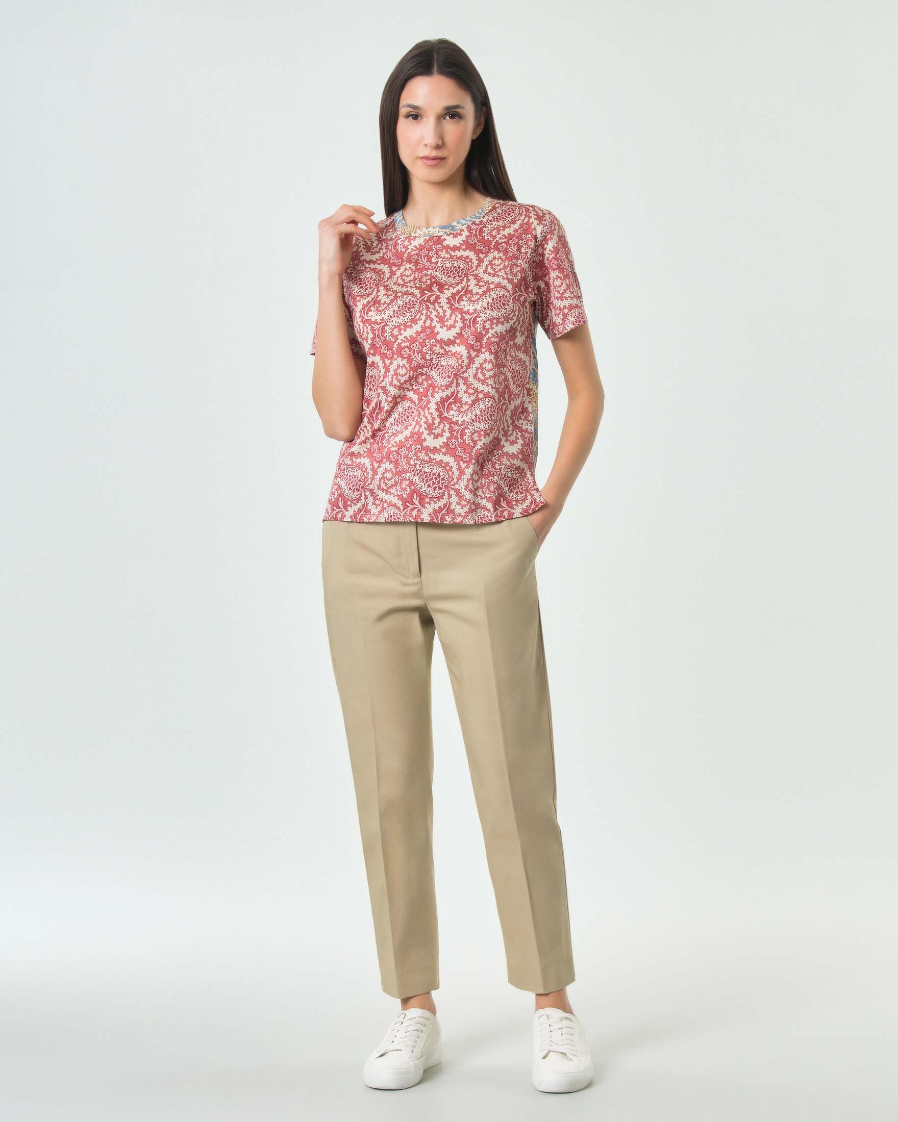 Pantaloni slim fit cropped Weekend Max Mara sabbia in gabardina di cotone stretch