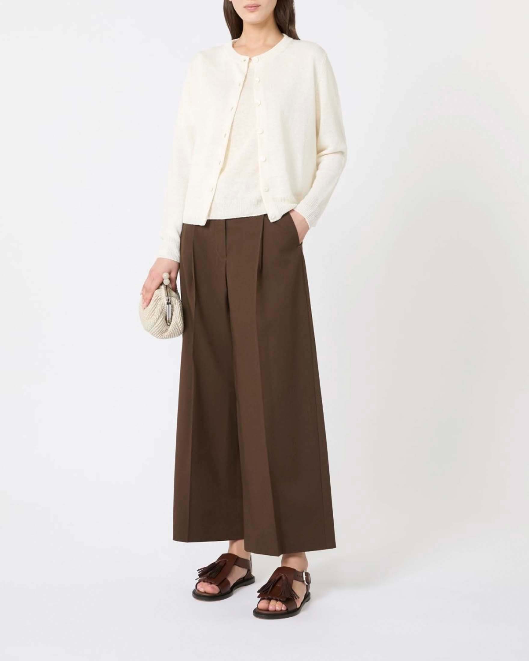 Pantaloni wide leg cropped Weekend marroni in gabardina di cotone stretch