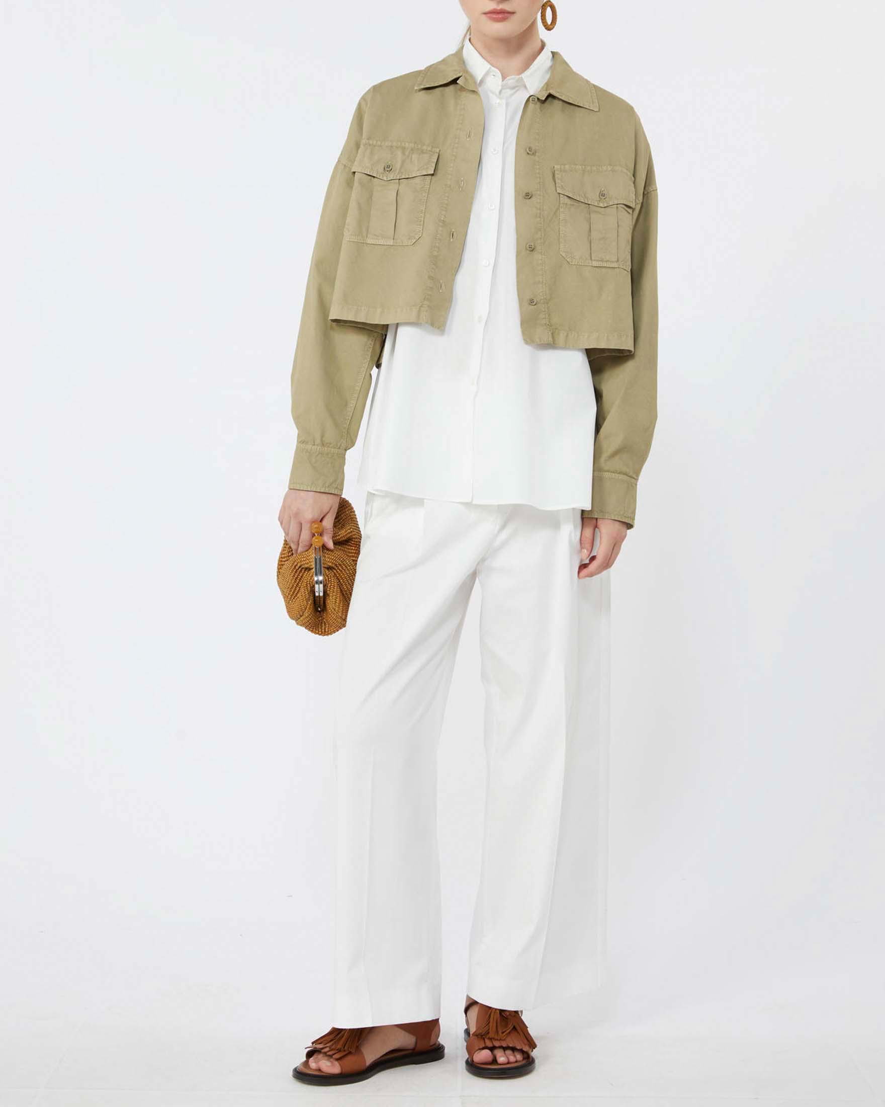 Pantaloni wide leg cropped Weekend bianchi in gabardina di cotone stretch