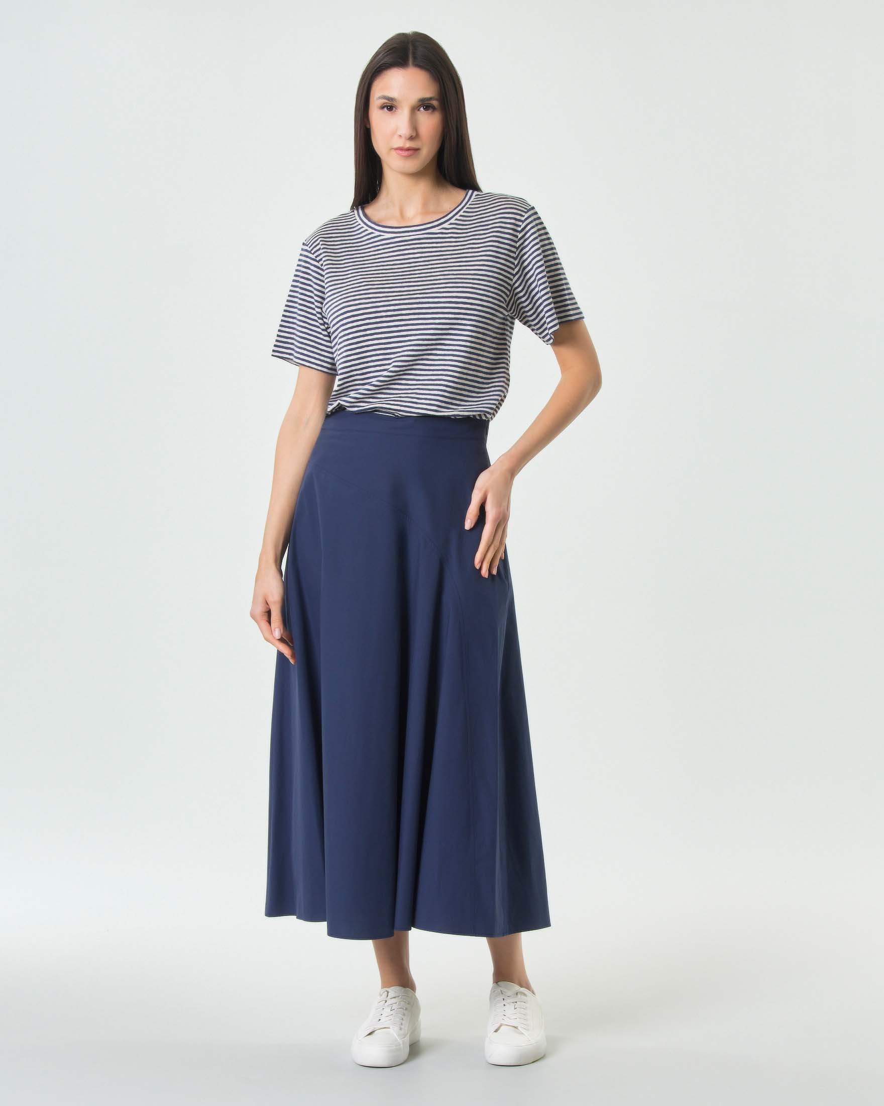 Gonna midi Weekend Max Mara blu in popeline di cotone con linea svasata