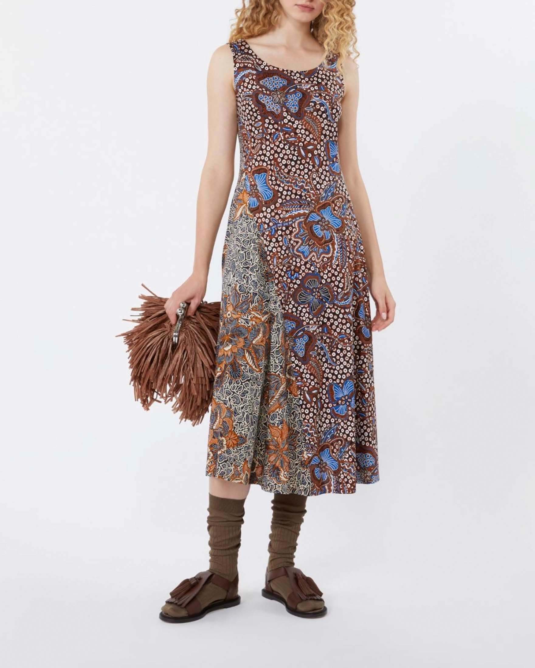 Abito midi smanicato Weekend blu in cotone con stampa floreale all over e linea svasata