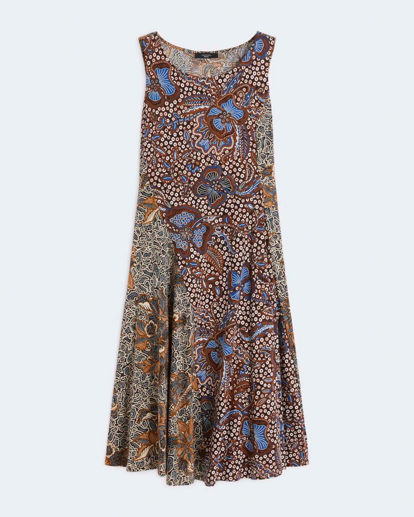 Weekend Max Mara — Abito midi smanicato Weekend Max Mara blu in cotone con stampa floreale all over e linea svasata