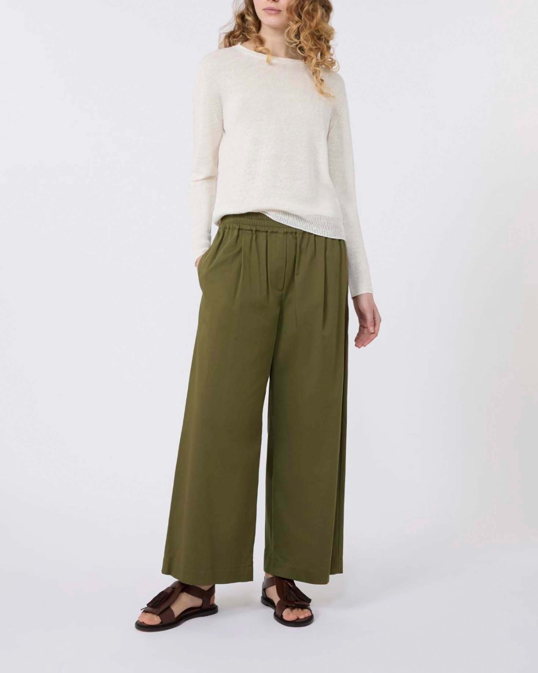 Pantaloni cropped Weekend militare in rasetto di cotone con vita elasticizzata e tasche