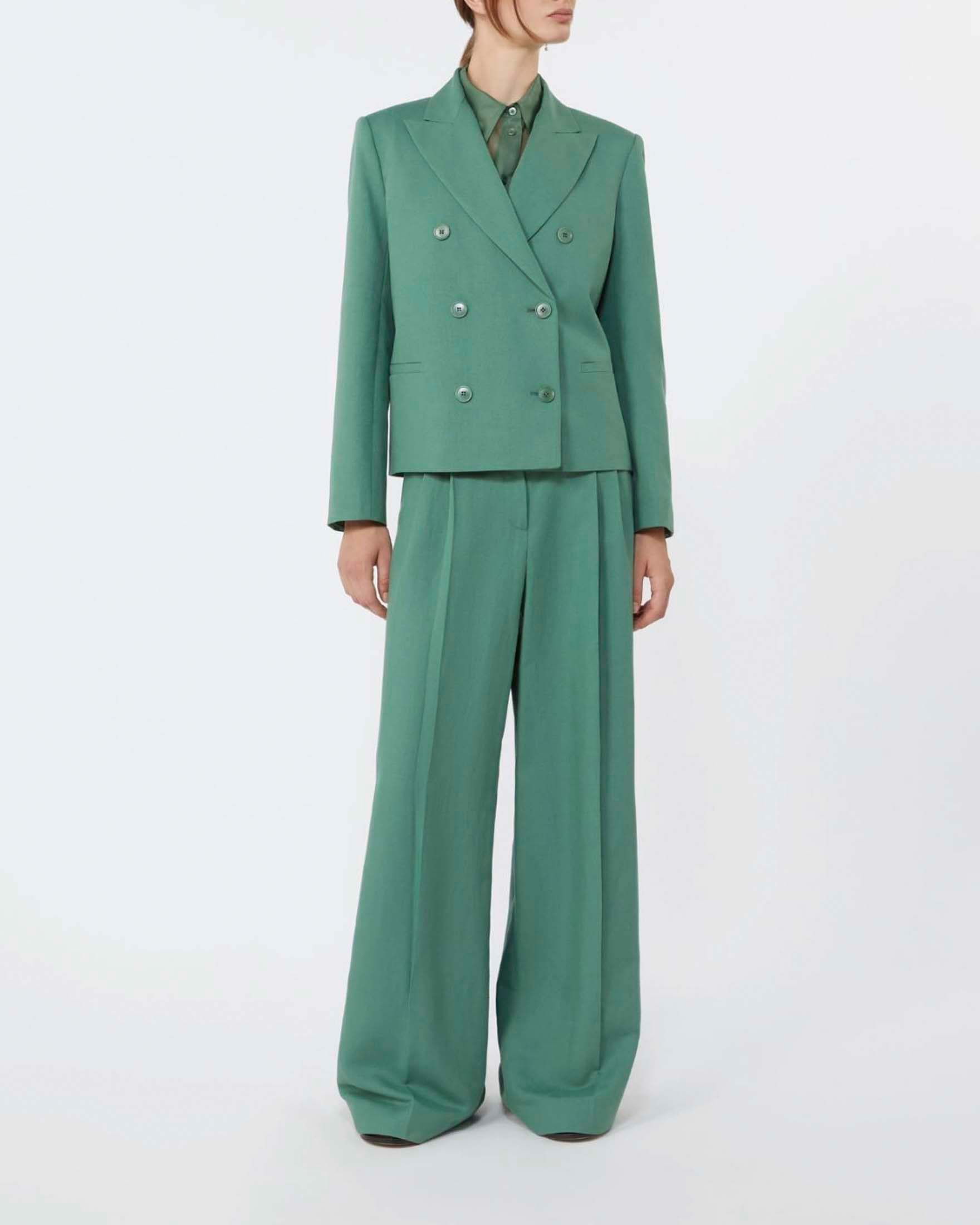 Pantaloni wide Weekend verde in viscosa e lino con doppie pince